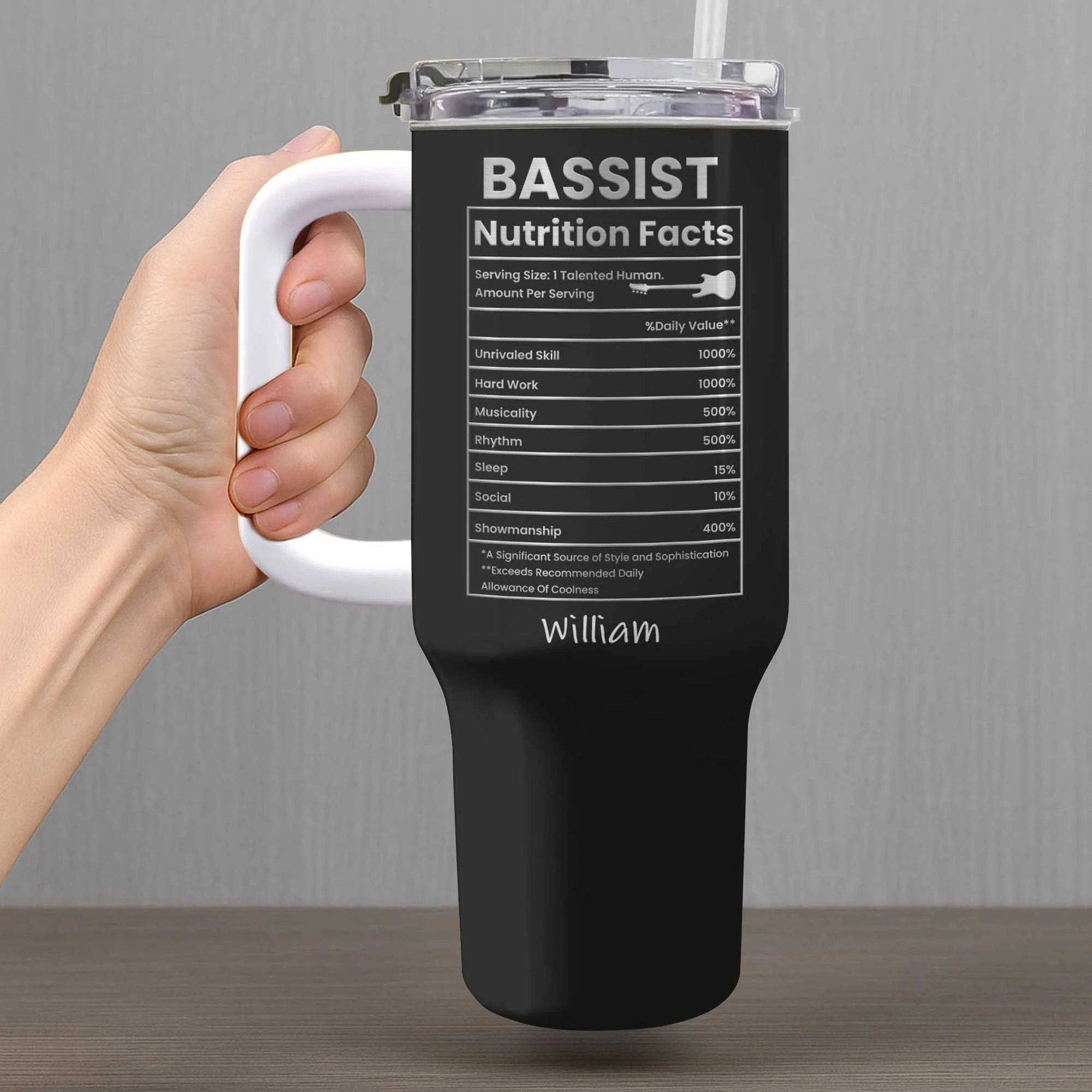 Bassist Nutrition Facts Talented Human Bass Guitar Design - Personalized 40oz Tumbler With Straw - MUSIC010_TBS - Image 7