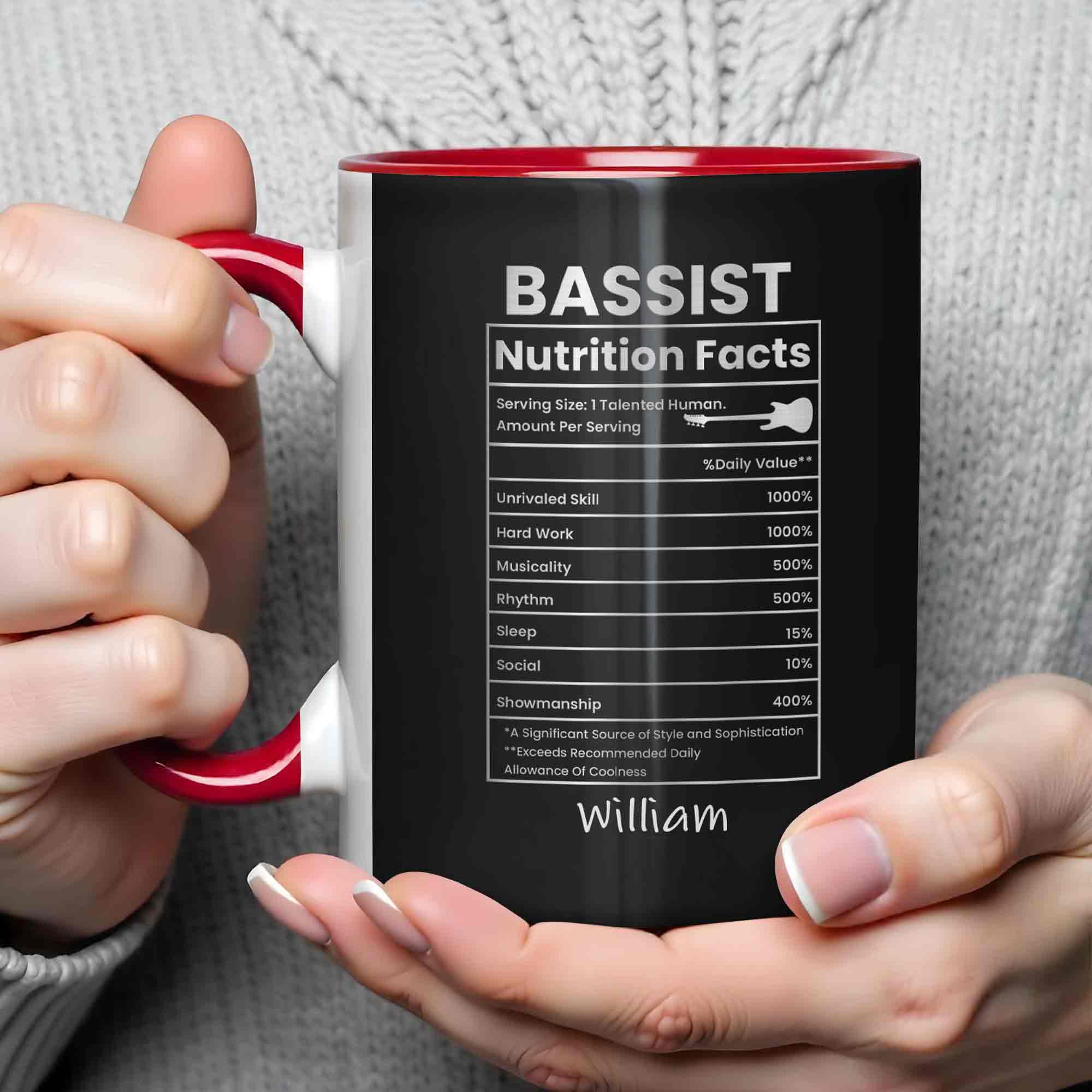 Bassist Nutrition Facts Talented Human Bass Guitar Silhouette - Personalized Custom Accent Mug - MUSIC010_AMUG - Image 4