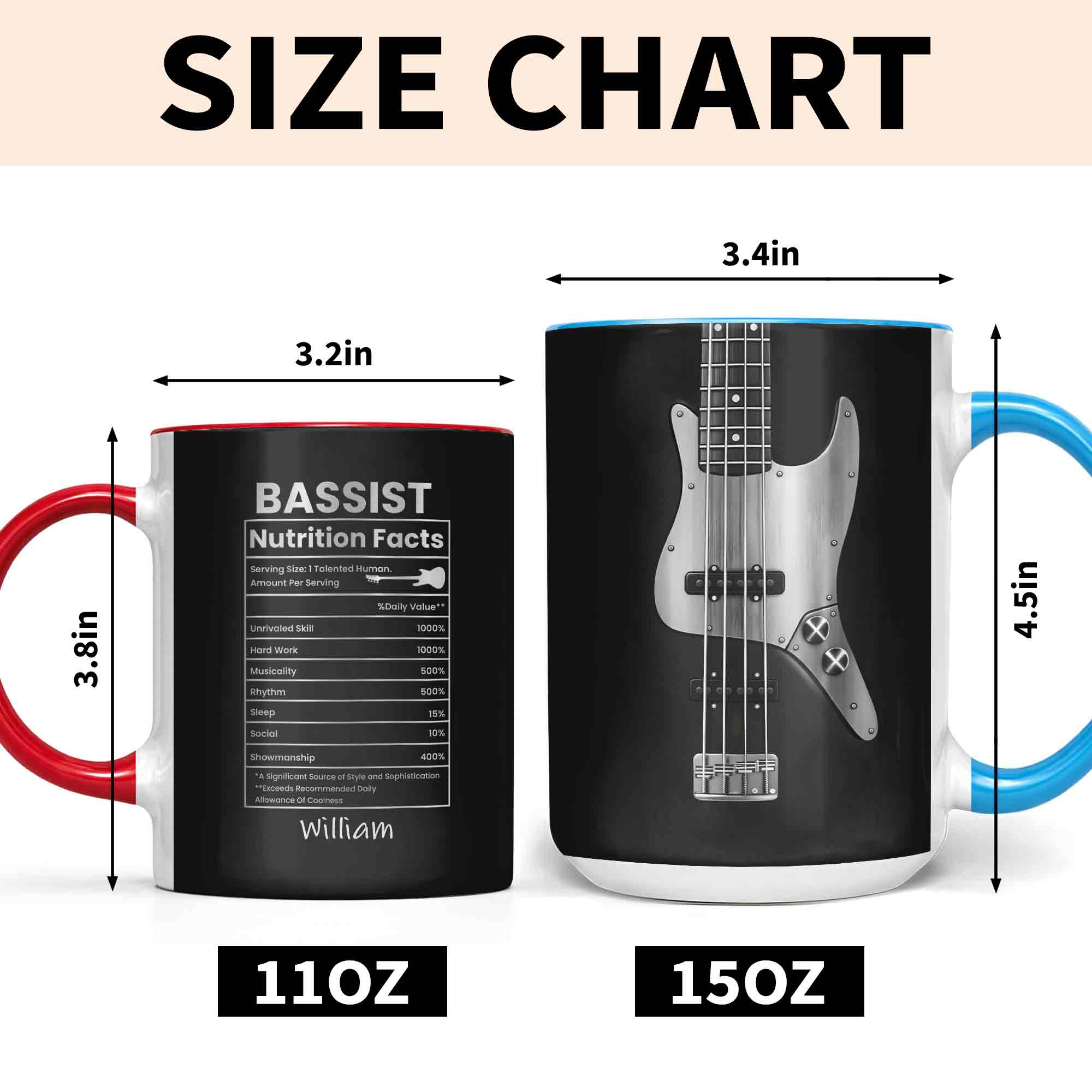 Bassist Nutrition Facts Talented Human Bass Guitar Silhouette - Personalized Custom Accent Mug - MUSIC010_AMUG - Image 6
