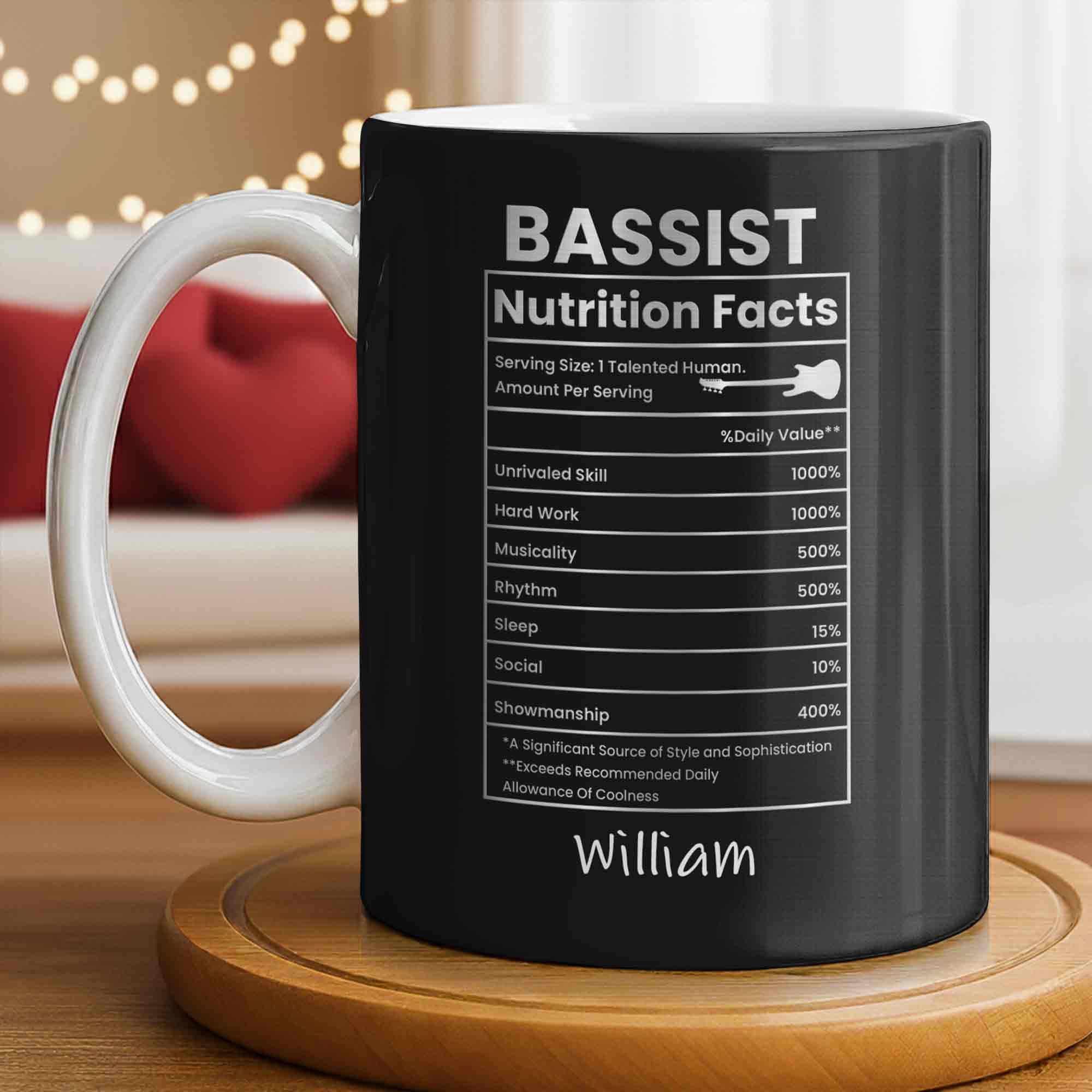 Bassist Nutrition Facts With Bass Guitar Silhouette - Personalized Custom Coffee Mug - MUSIC010_MG - Image 3