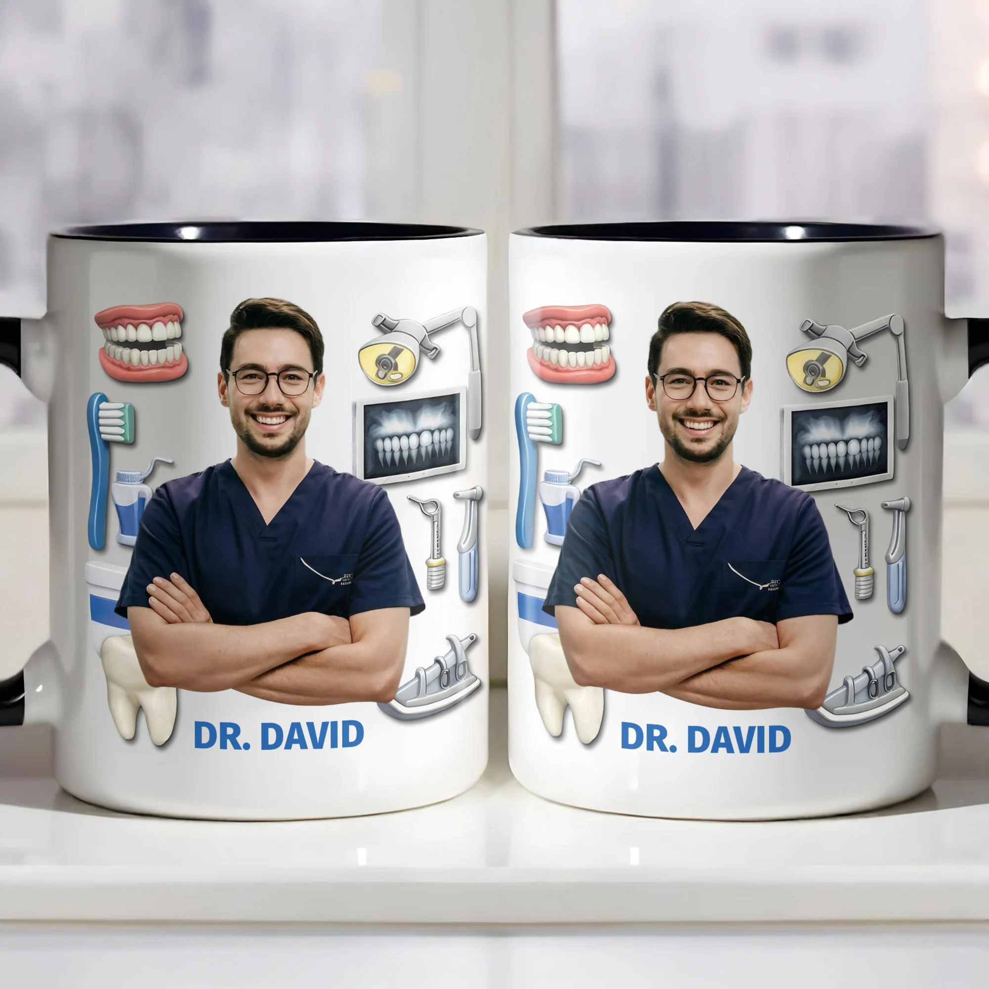Best Dentist Dedicated To Smiles With Teeth And Dental Tools Icons - Personalized Custom Accent Mug - DOC096_AMUG - Image 4