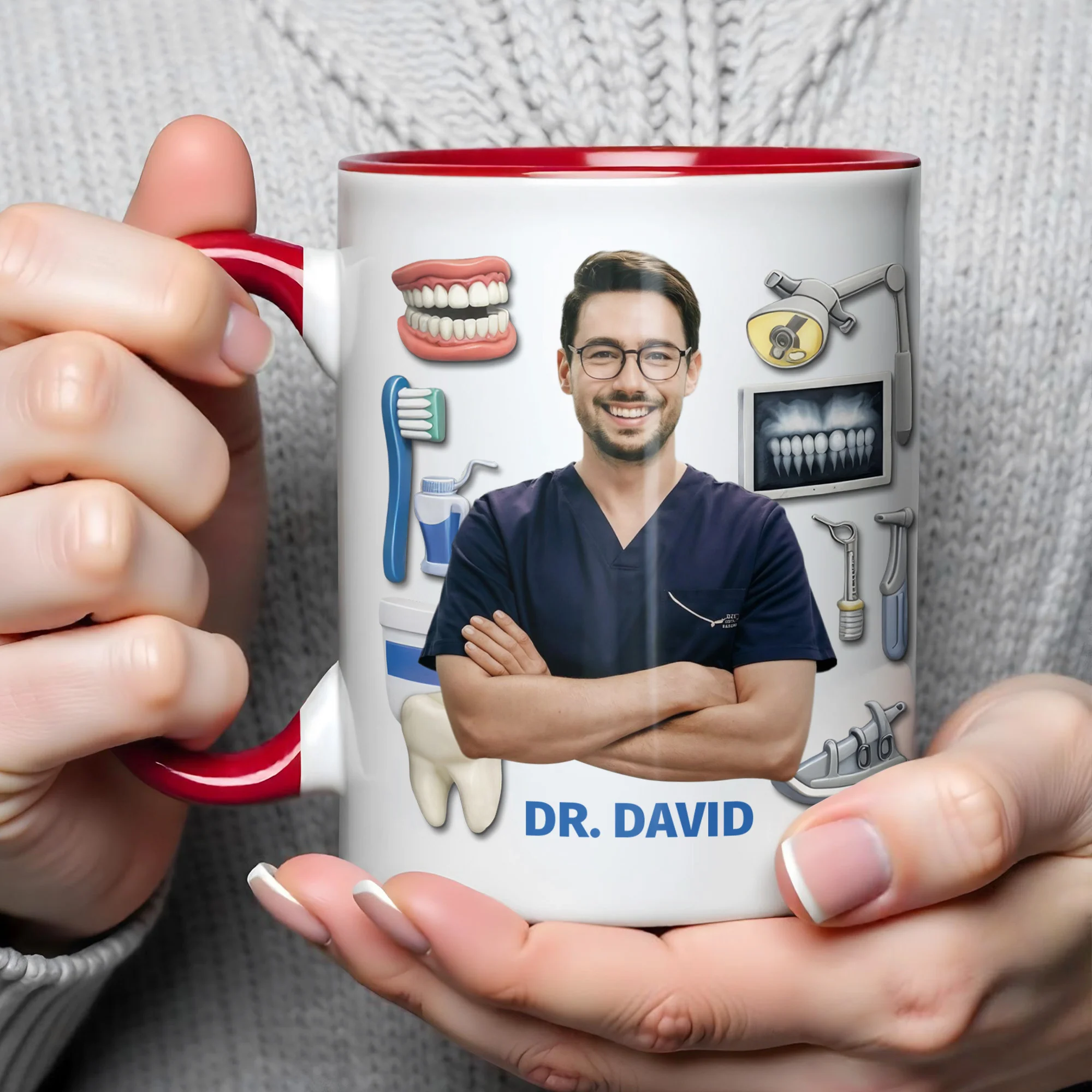 Best Dentist Dedicated To Smiles With Teeth And Dental Tools Icons - Personalized Custom Accent Mug - DOC096_AMUG - Image 5