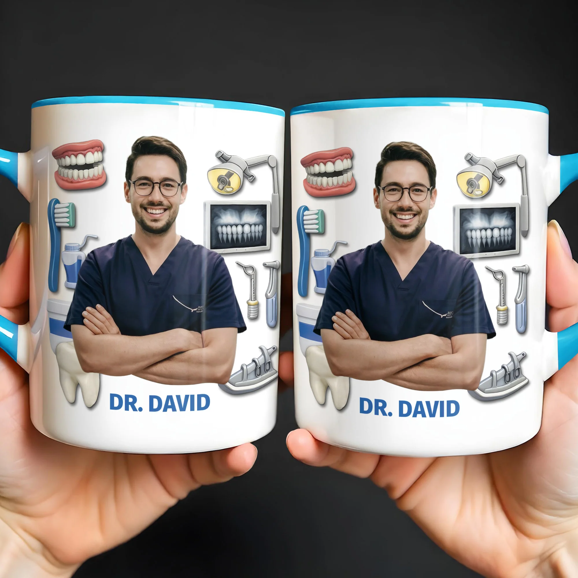 Best Dentist Dedicated To Smiles With Teeth And Dental Tools Icons - Personalized Custom Accent Mug - DOC096_AMUG - Image 6