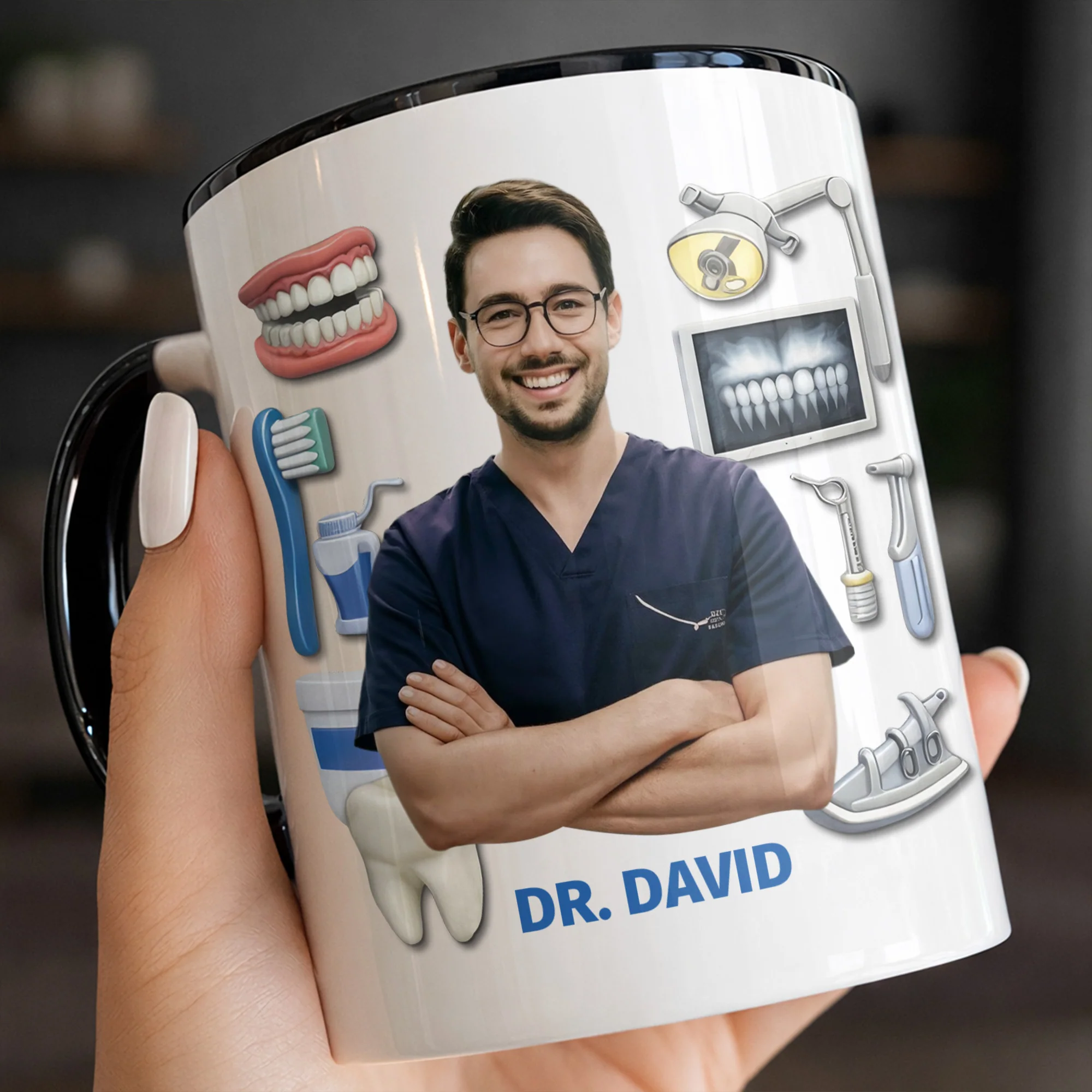 Best Dentist Dedicated To Smiles With Teeth And Dental Tools Icons - Personalized Custom Accent Mug - DOC096_AMUG - Image 9