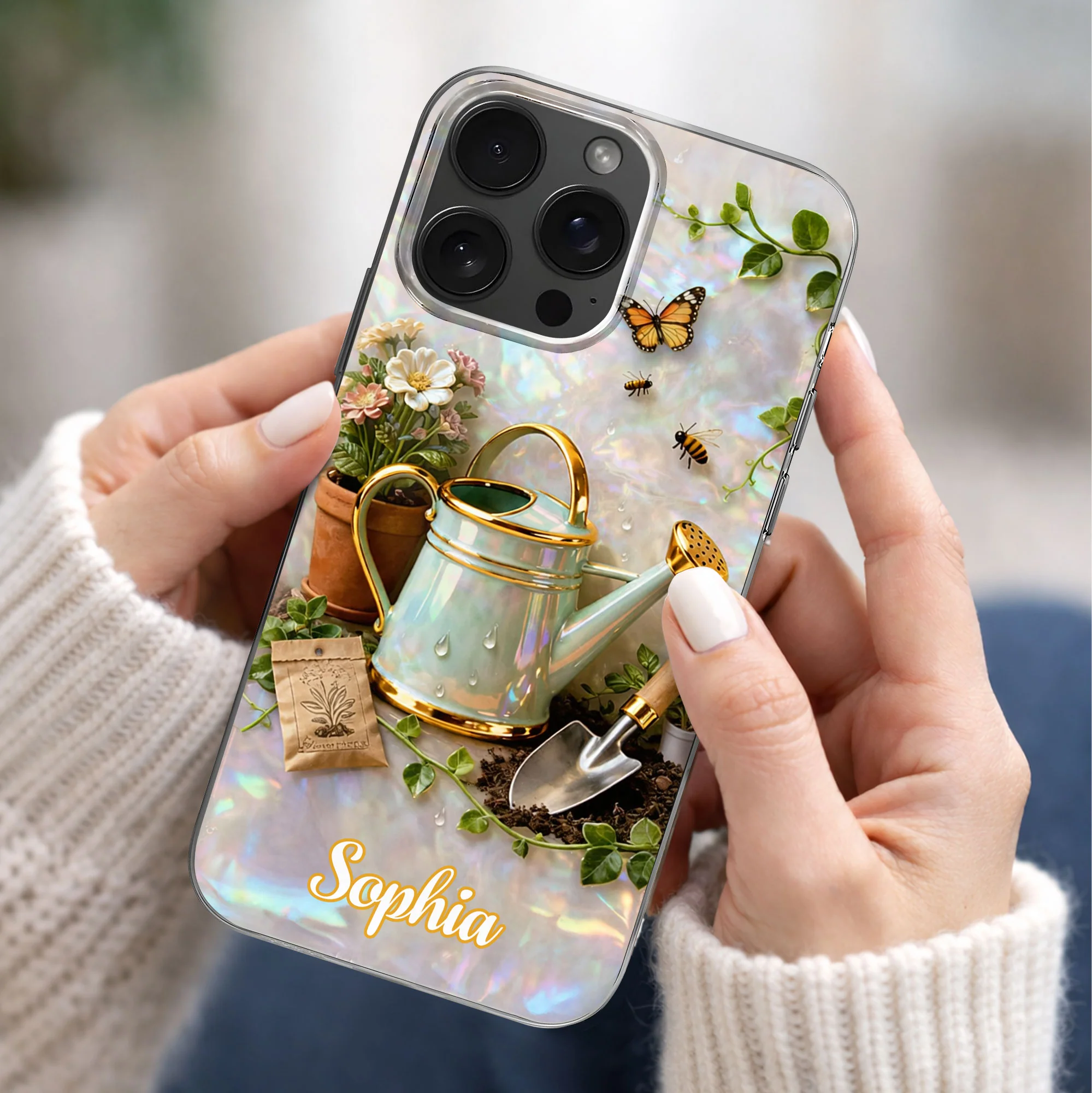 Bloom Where You Are Planted Gardening Watering Can And Flowers - Personalized Clear Phone Case - GAR038_PHC - Image 2