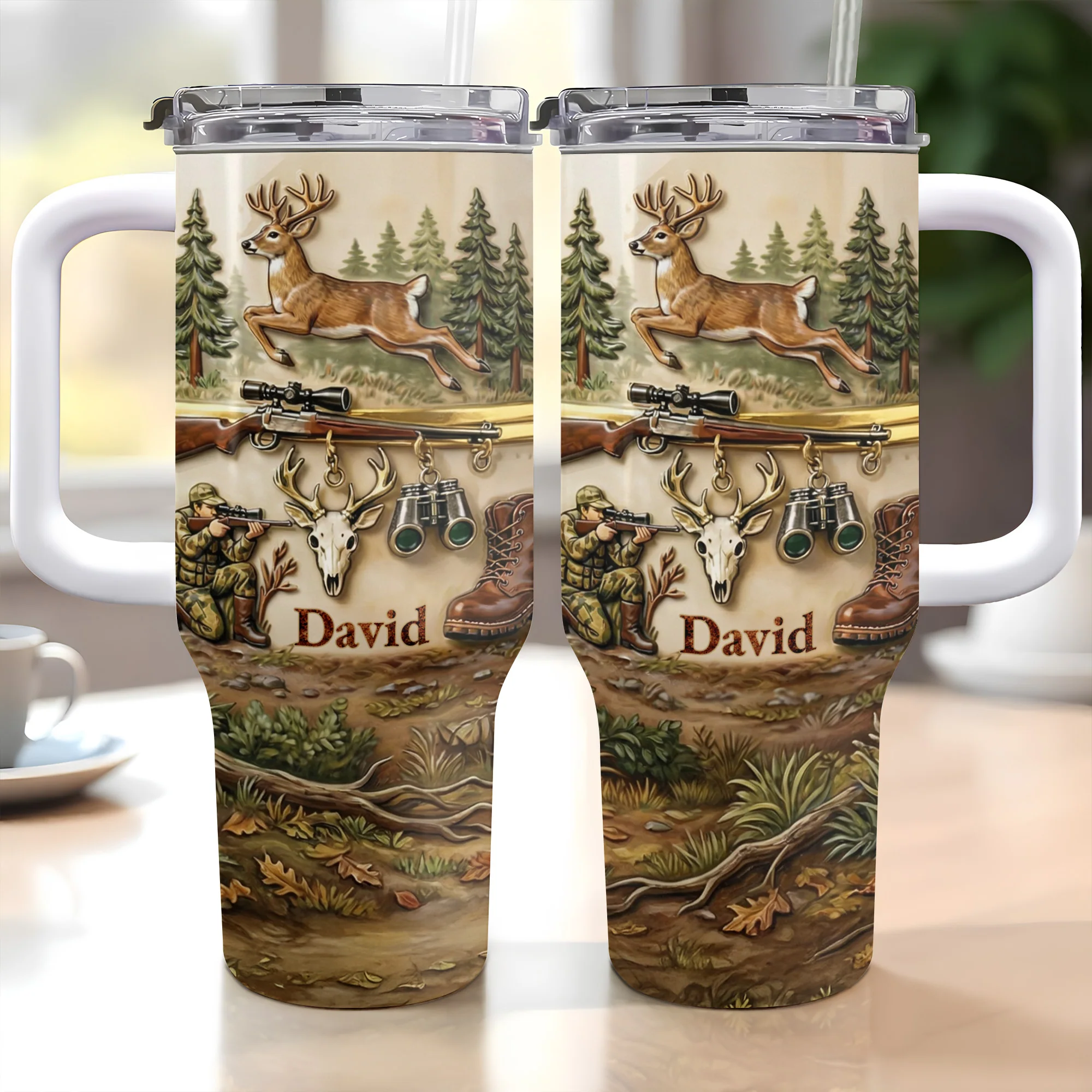 Born To Hunt Deer And Rifle Wilderness Scene - Personalized 40oz Tumbler With Straw - HTG006_TBS - Image 11