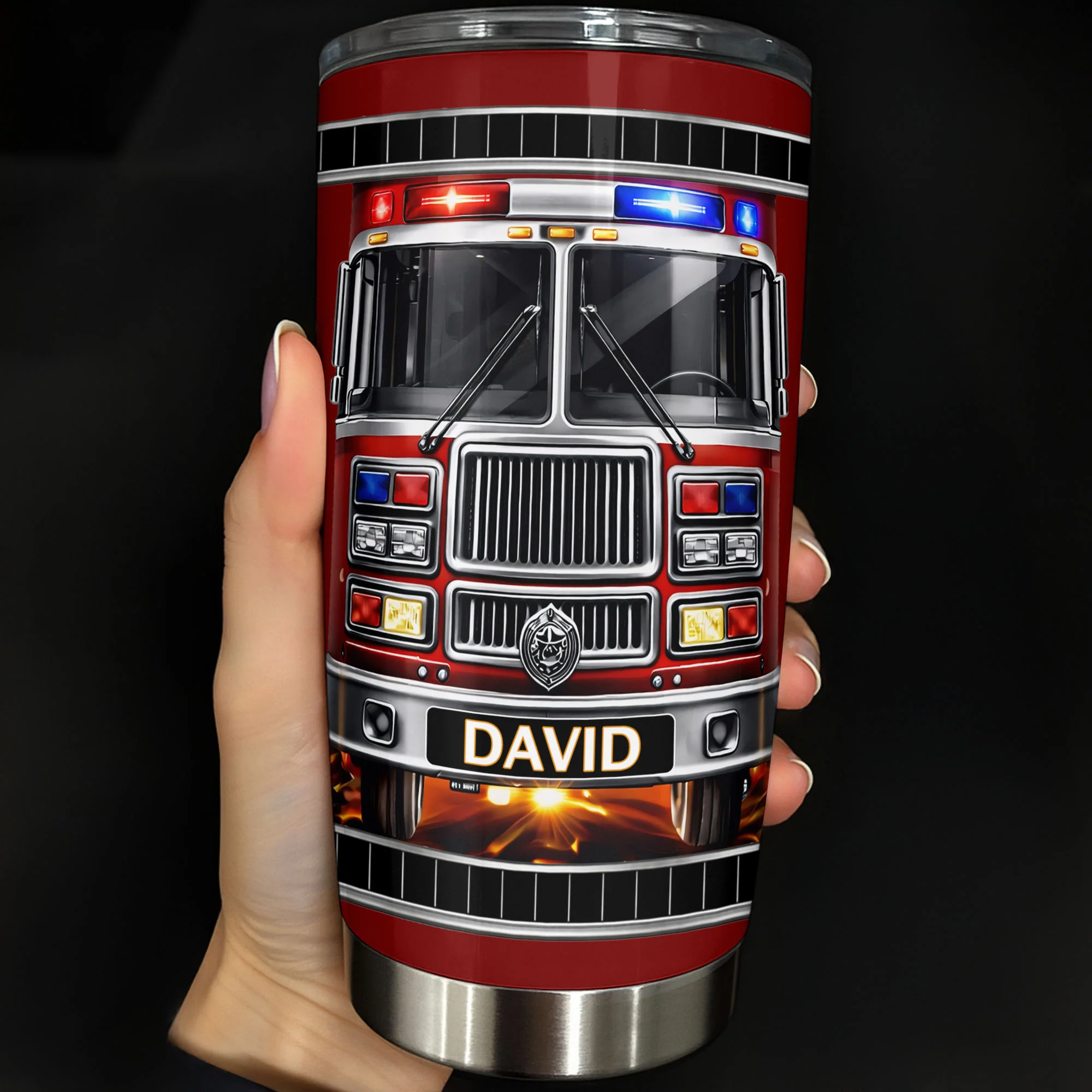Brave Firefighter Spirit Personalized Red Fire Truck With Siren Lights And Flames - Personalized Custom Stainless Steel Tumbler 20oz 30oz - FIF068_TB - Image 2