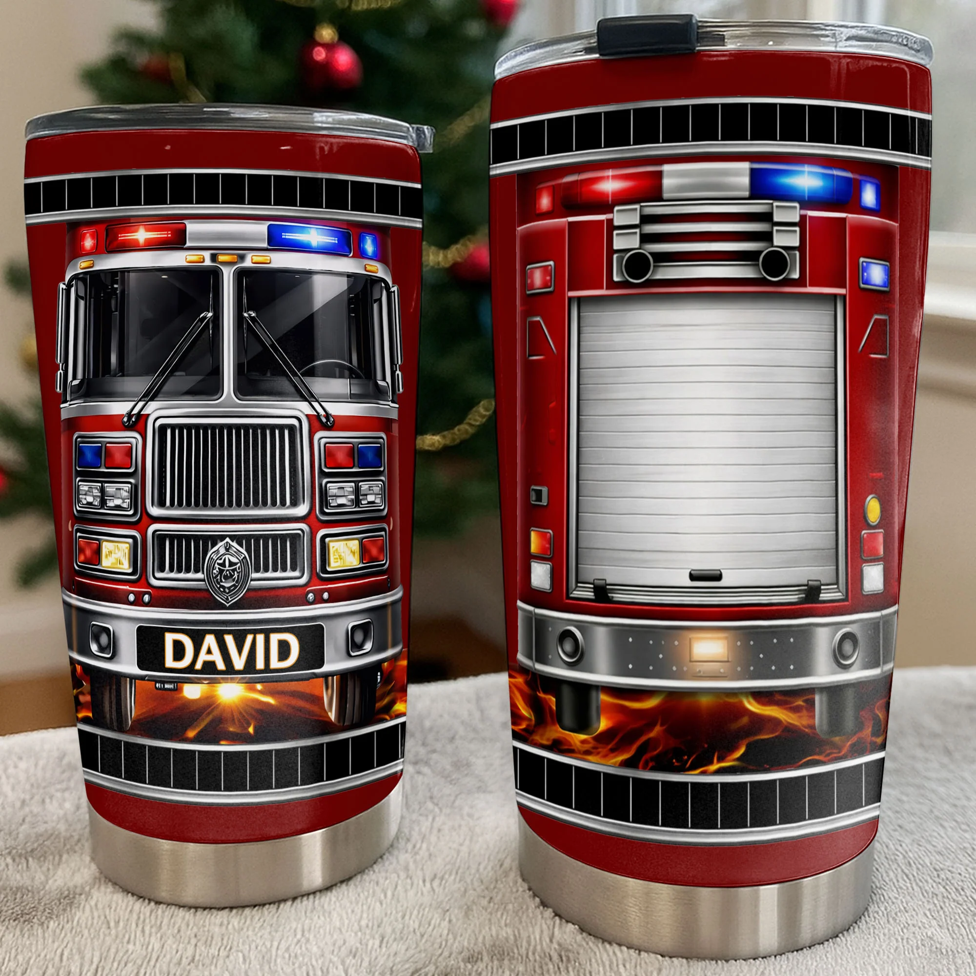 Brave Firefighter Spirit Personalized Red Fire Truck With Siren Lights And Flames - Personalized Custom Stainless Steel Tumbler 20oz 30oz - FIF068_TB - Image 6
