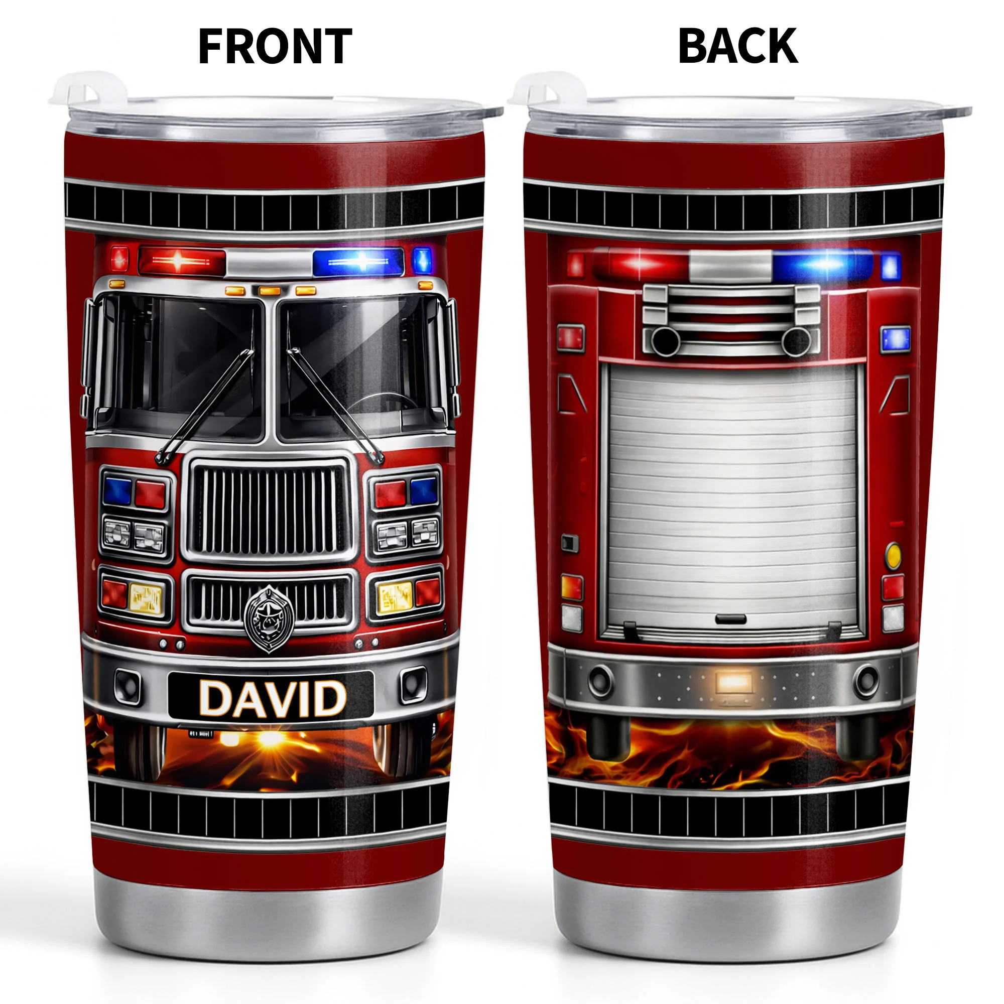 Brave Firefighter Spirit Personalized Red Fire Truck With Siren Lights And Flames - Personalized Custom Stainless Steel Tumbler 20oz 30oz - FIF068_TB - Image 8
