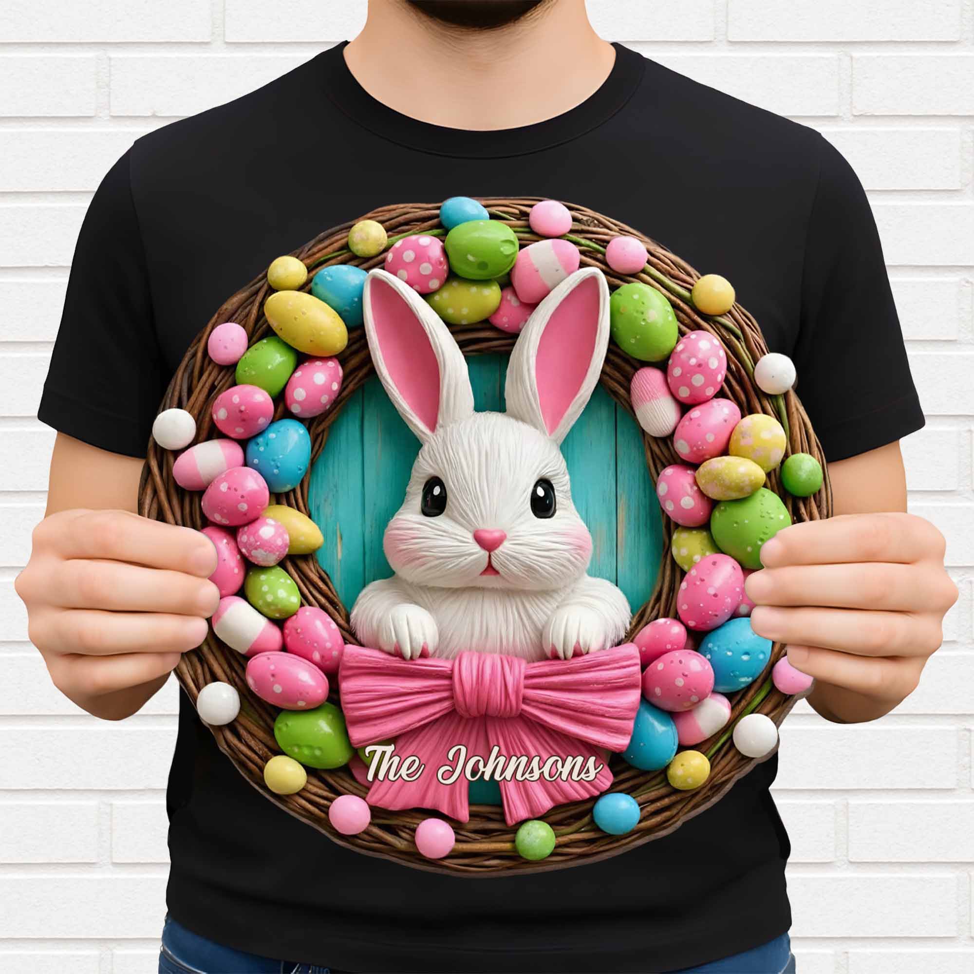 Celebrate The Joy Of Easter Bunny And Colorful Eggs Wreath - Personalized Custom Shaped Wood Sign - FTH044_WSIGN - Image 3