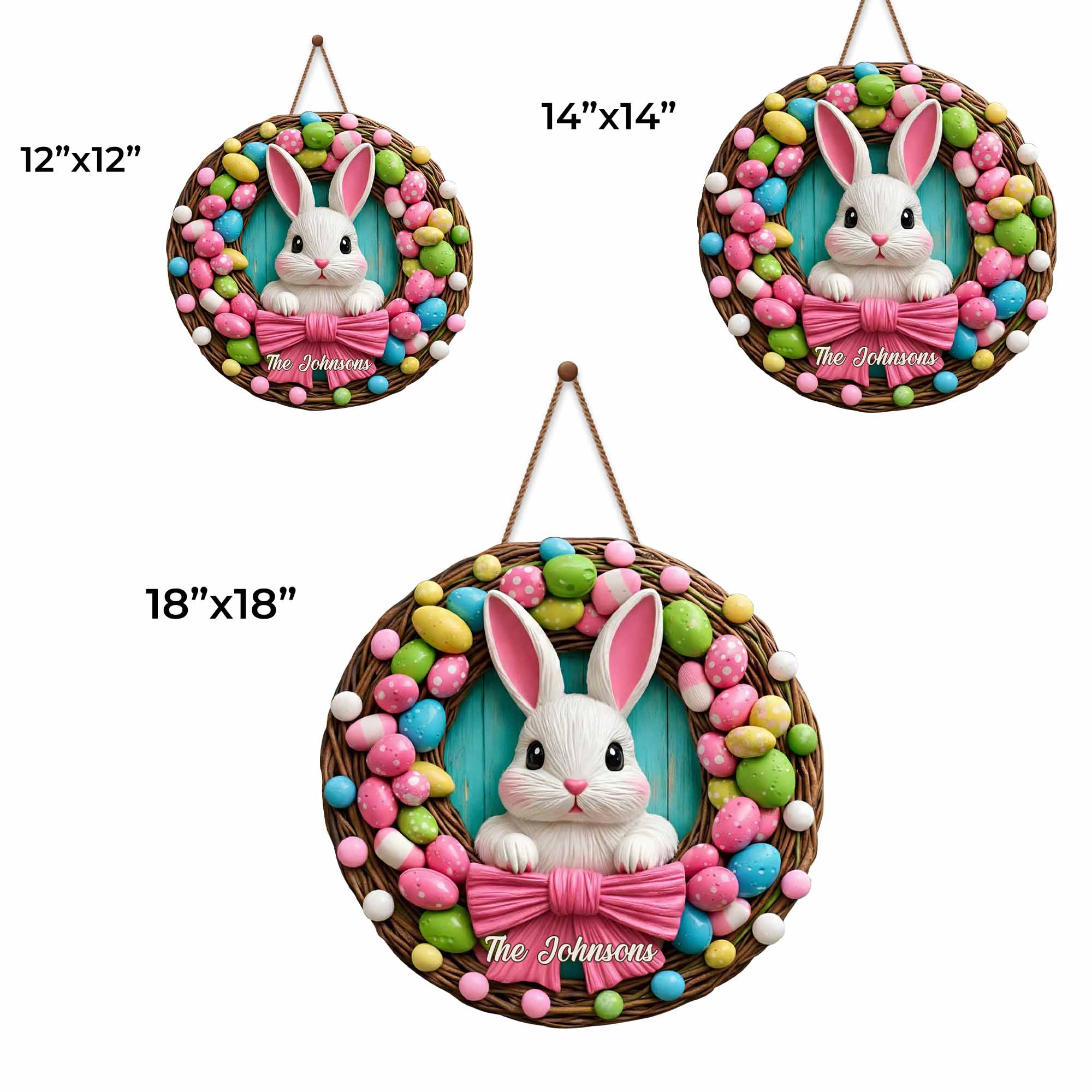 Celebrate The Joy Of Easter Bunny And Colorful Eggs Wreath - Personalized Custom Shaped Wood Sign - FTH044_WSIGN - Image 6
