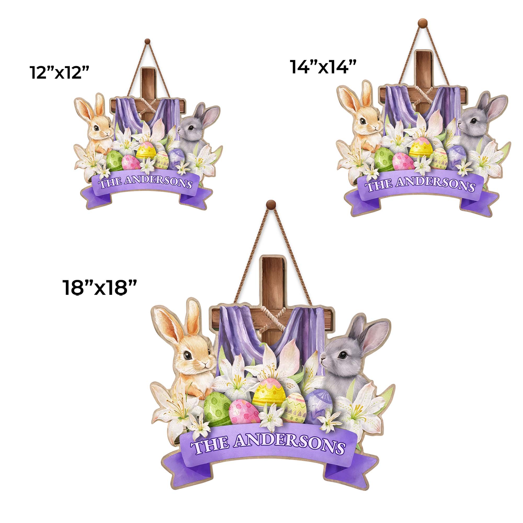Celebrate The Joy Of Easter With Cross Rabbits And Lilies - Personalized Custom Shaped Wood Sign - FAM752_WSIGN - Image 6