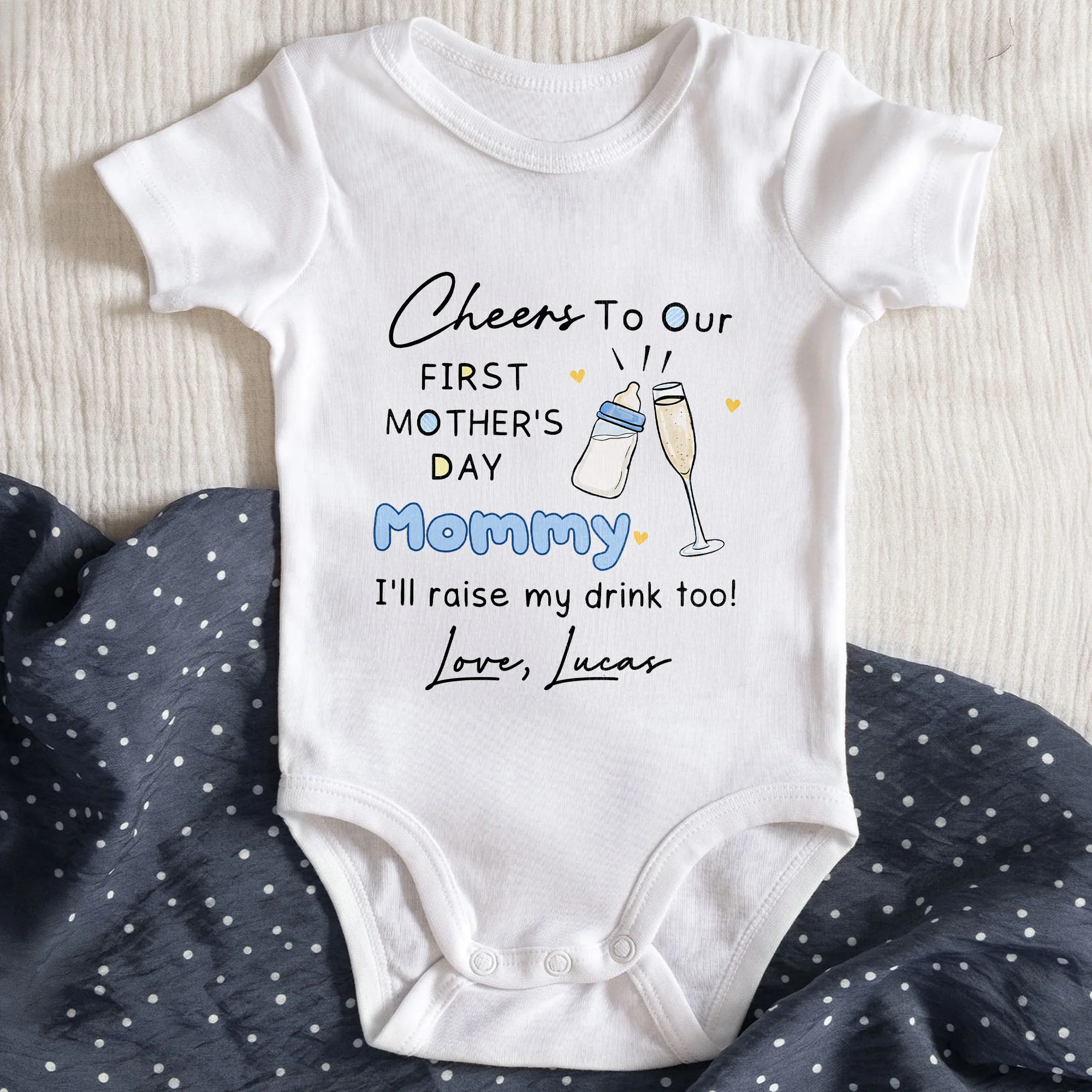 Cheers To Our First Mother's Day Mommy Bottle And Champagne Glass - Personalized Custom Baby Onesie - MOM183_ONES - Image 4