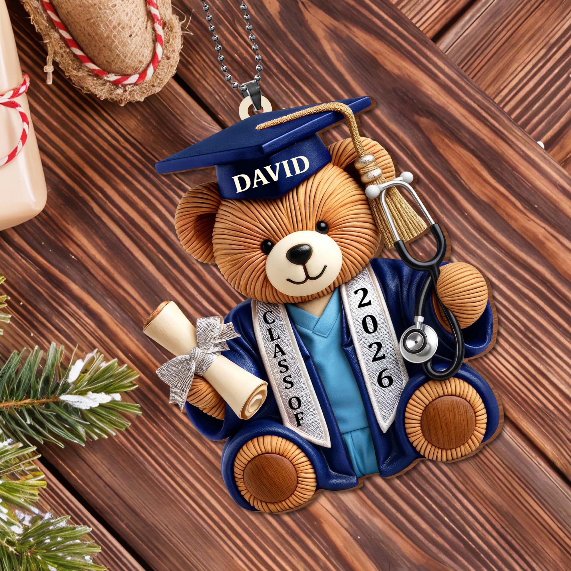 Class Of Graduation Bear With Stethoscope And Diploma Wood Ornament - Personalized Custom Wood Ornament, Car Hanging Ornament - GRAD371_WCA - Image 10