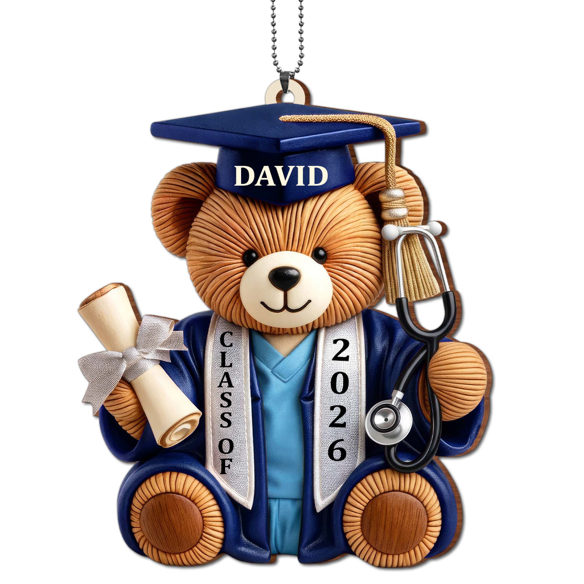 Class Of Graduation Bear With Stethoscope And Diploma Wood Ornament - Personalized Custom Wood Ornament, Car Hanging Ornament - GRAD371_WCA - Image 11
