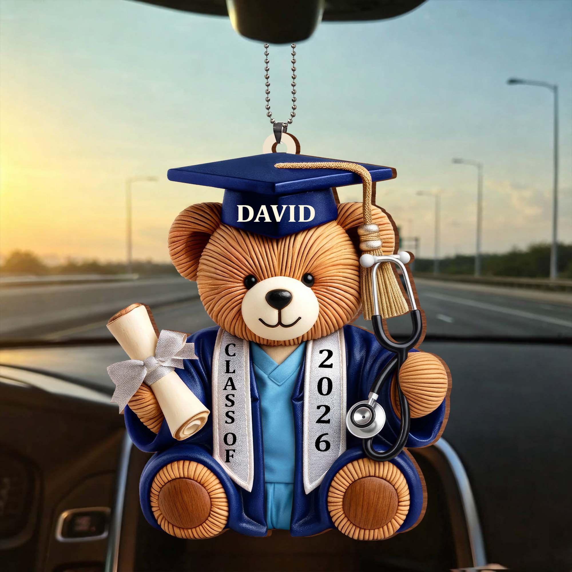 Class Of Graduation Bear With Stethoscope And Diploma Wood Ornament - Personalized Custom Wood Ornament, Car Hanging Ornament - GRAD371_WCA - Image 8