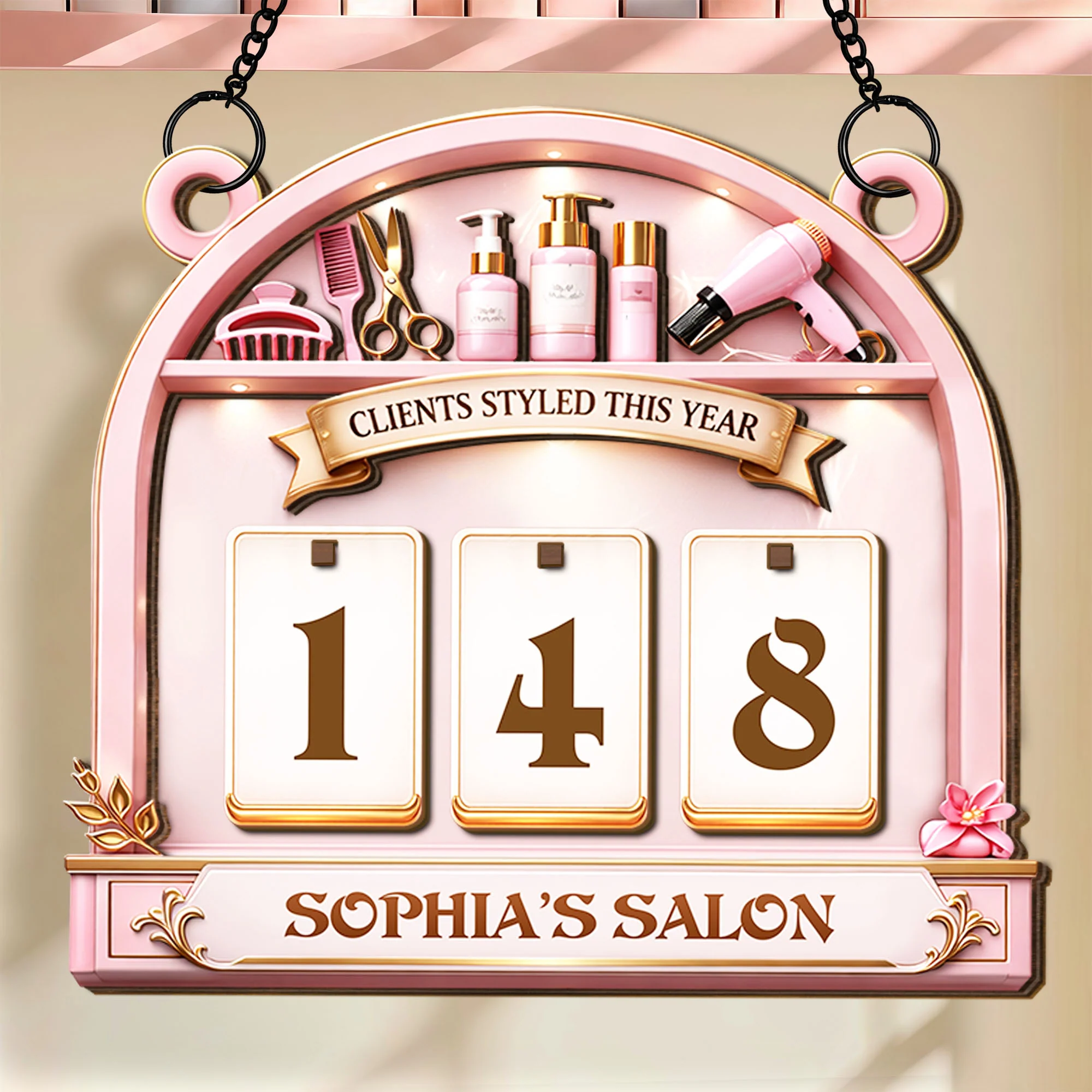 Clients Styled This Year Hair Salon Sign With Scissors And Hair Dryer - Personalized Custom Tracker Sign - JBS044_TRASIG