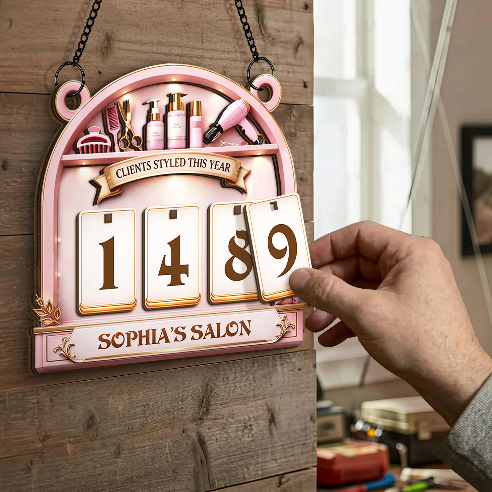 Clients Styled This Year Hair Salon Sign With Scissors And Hair Dryer - Personalized Custom Tracker Sign - JBS044_TRASIG - Image 2