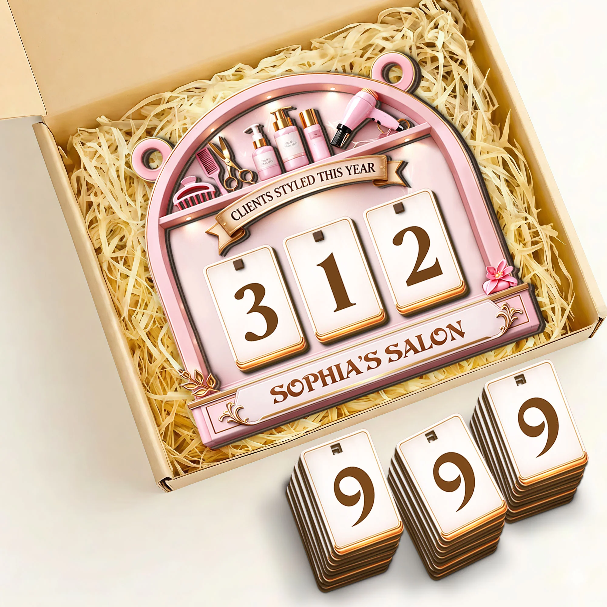 Clients Styled This Year Hair Salon Sign With Scissors And Hair Dryer - Personalized Custom Tracker Sign - JBS044_TRASIG - Image 4