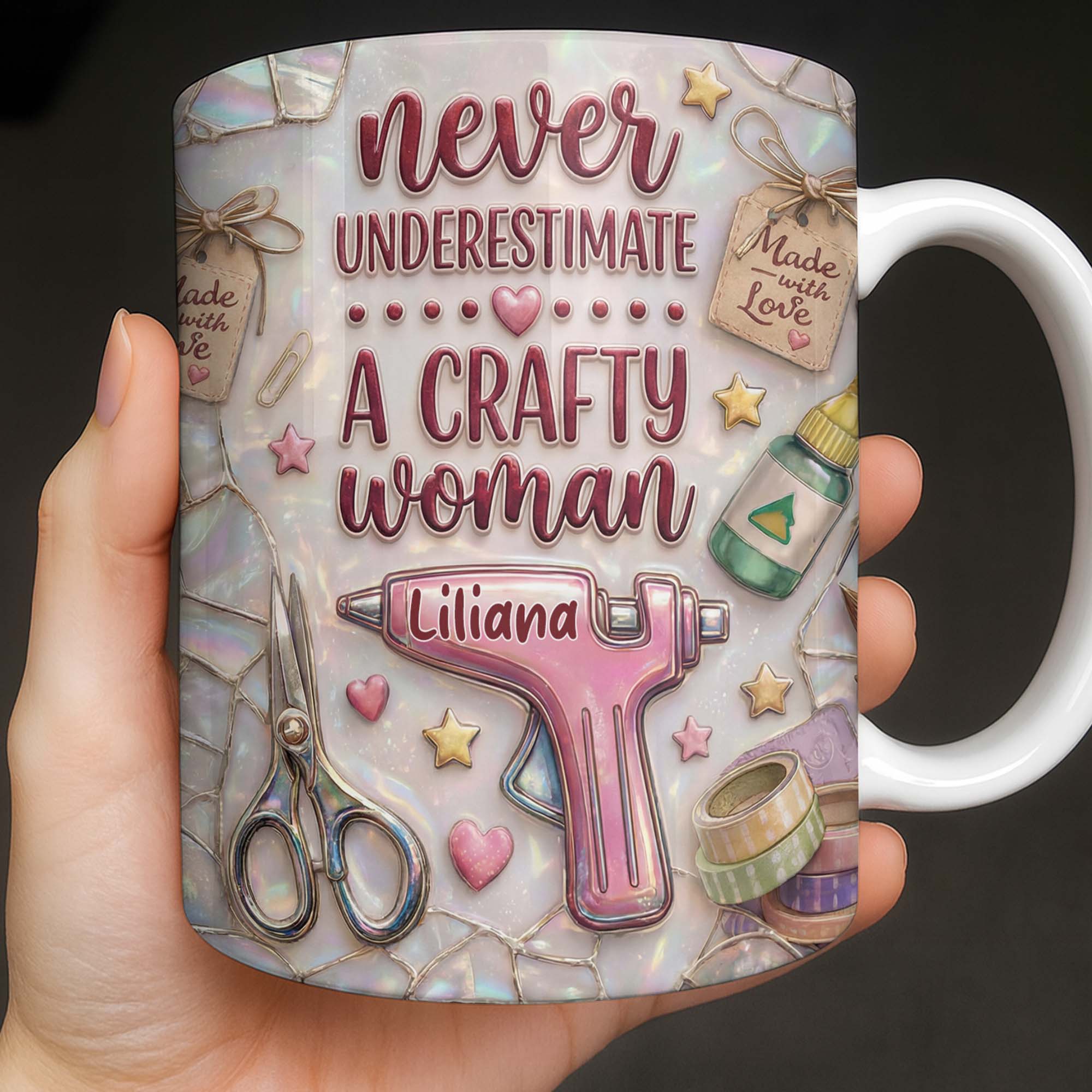 Craft Lover Made With Love Glue Gun And Scissors - Personalized Custom Coffee Mug - HAND033_MG - Image 4