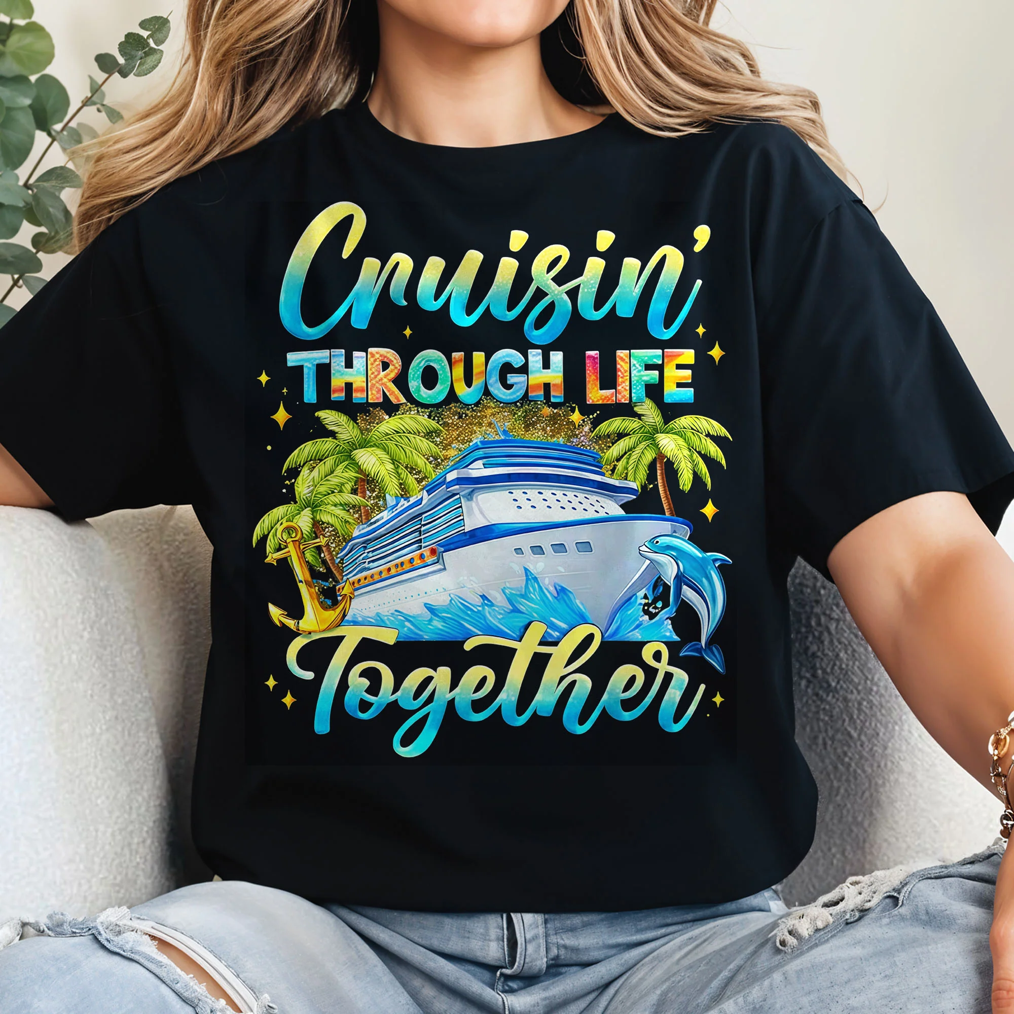 Cruisin' Through Life Together Ship And Palm Trees Design - Personalized Custom Unisex T-shirt, Hoodie - CPL1415_BBAS - Image 10