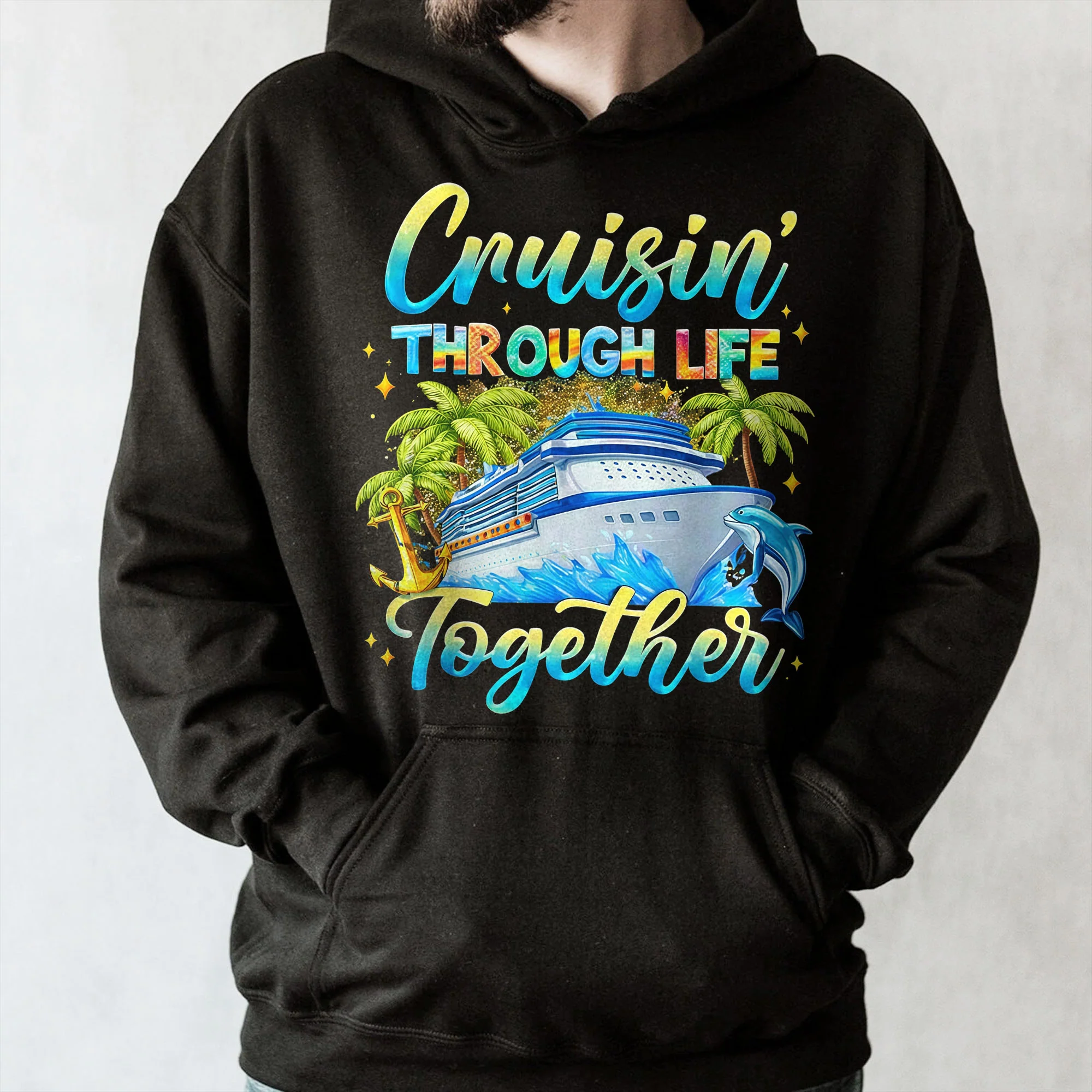 Cruisin' Through Life Together Ship And Palm Trees Design - Personalized Custom Unisex T-shirt, Hoodie - CPL1415_BBAS - Image 3