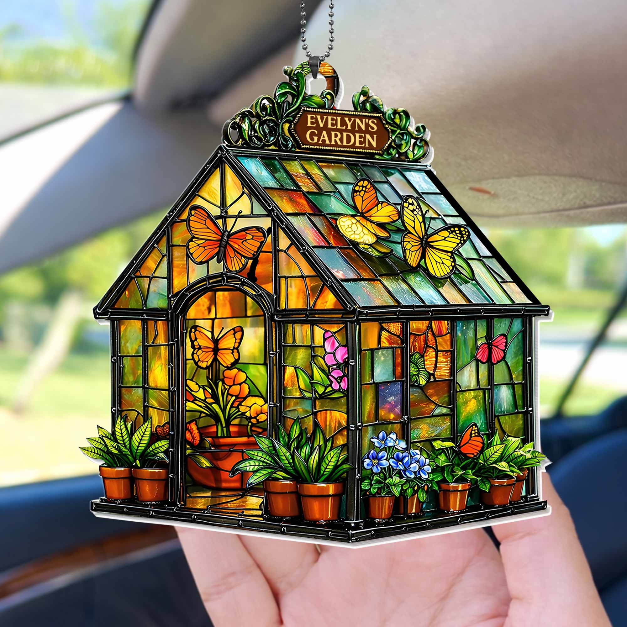 Custom Garden Greenhouse Stained Glass With Butterflies And Flowers - Personalized Custom Acrylic Ornament, Car Hanging Ornament - GAR028_ACA - Image 9