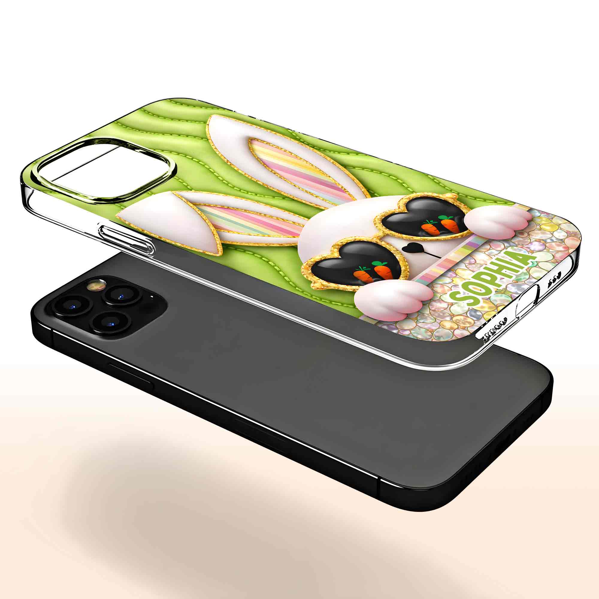 Cute Bunny With Heart Sunglasses And Carrots Bringing Joy To Your Day - Personalized Clear Phone Case - FTH134_PHC - Image 4