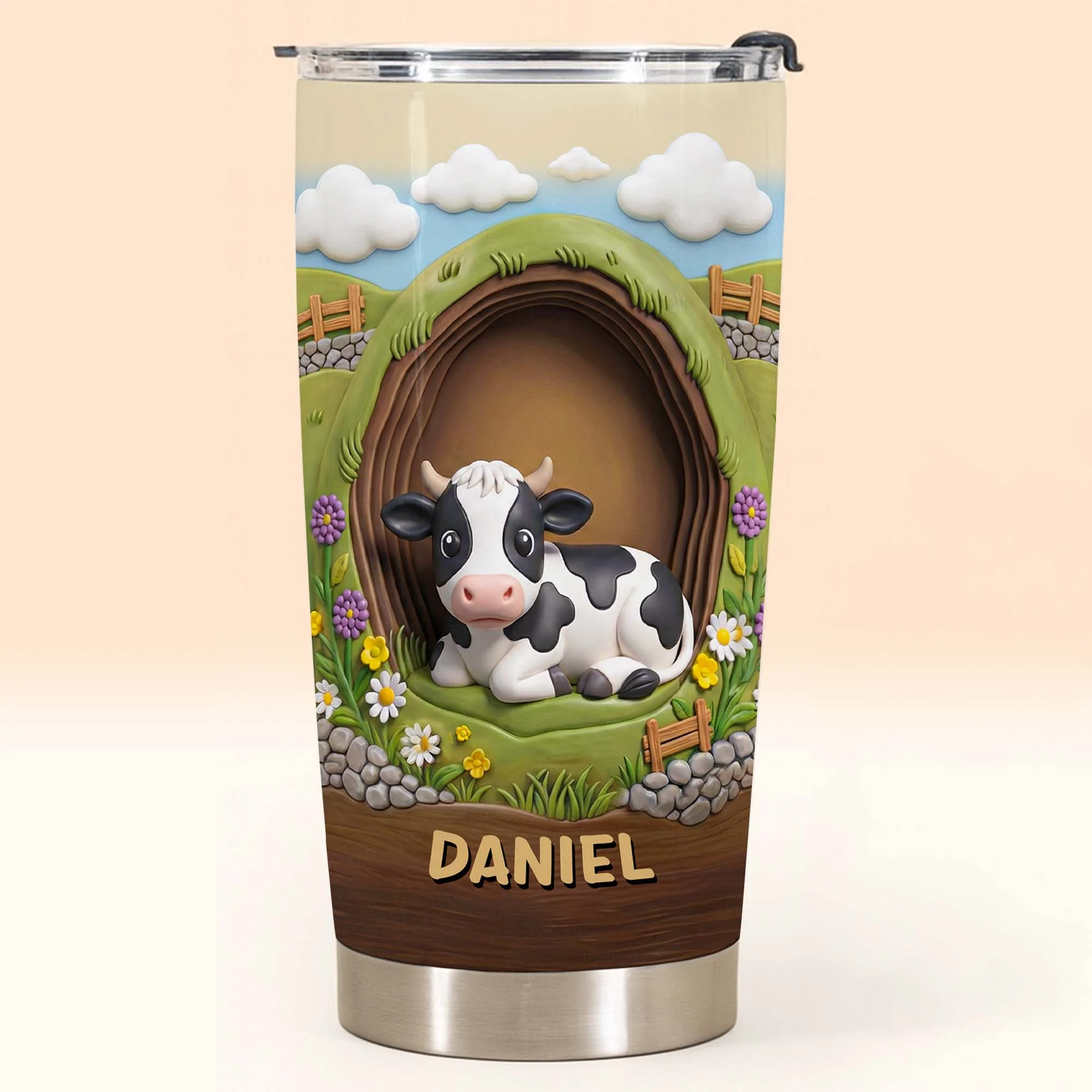 Cute Cow In A Meadow With Flowers And Rolling Hills - Personalized Custom Stainless Steel Tumbler 20oz 30oz - FARM042_TB - Image 10