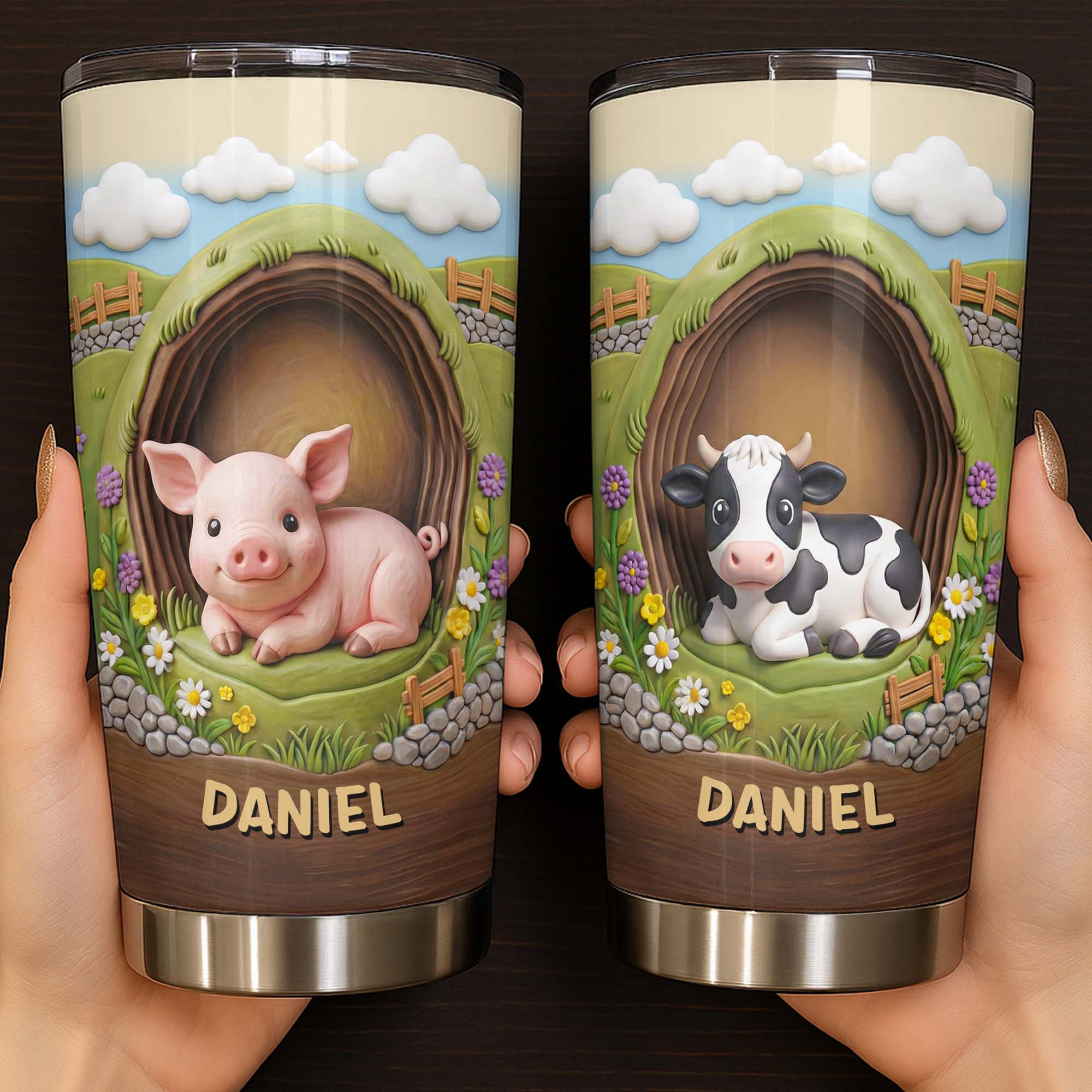 Cute Cow In A Meadow With Flowers And Rolling Hills - Personalized Custom Stainless Steel Tumbler 20oz 30oz - FARM042_TB - Image 5