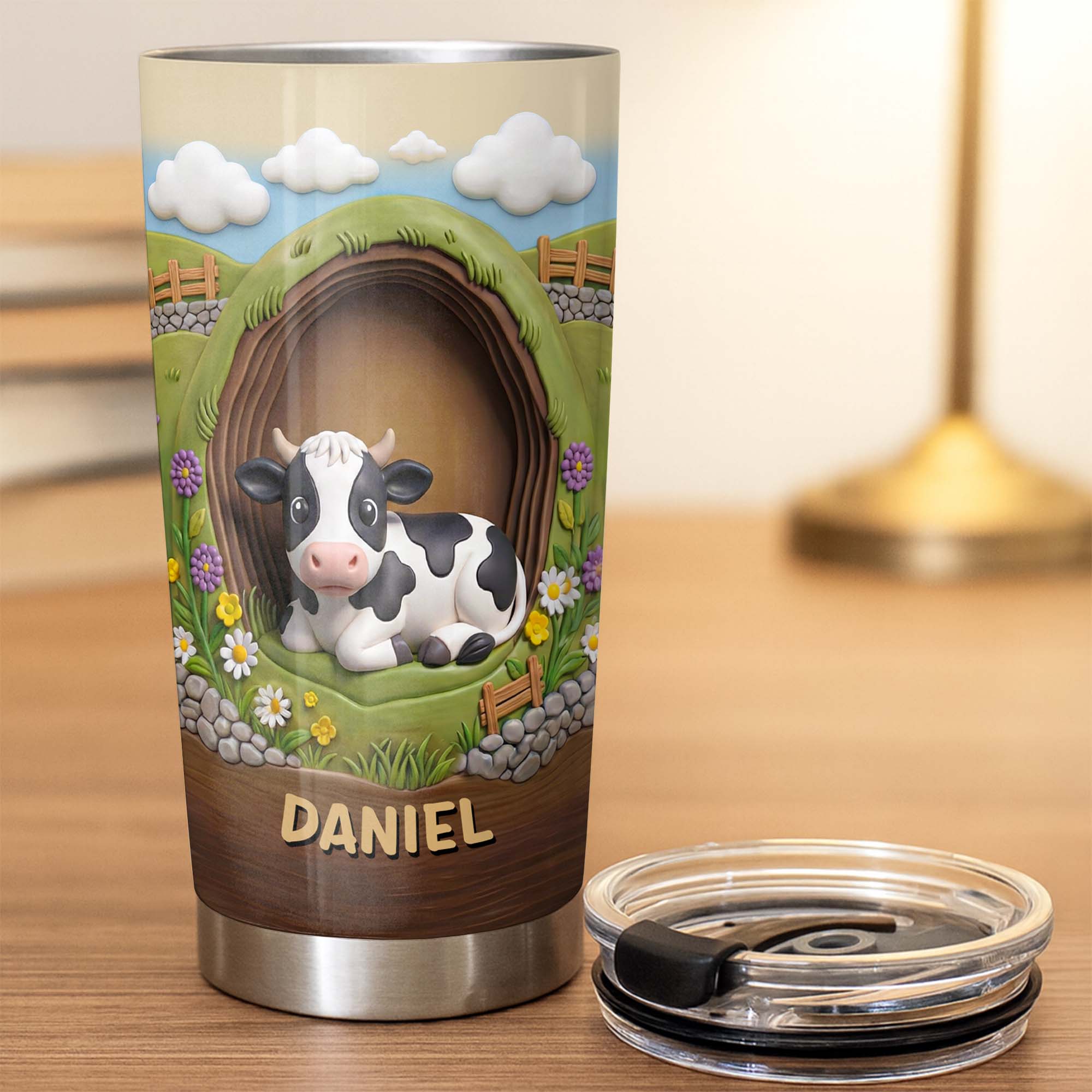 Cute Cow In A Meadow With Flowers And Rolling Hills - Personalized Custom Stainless Steel Tumbler 20oz 30oz - FARM042_TB - Image 6