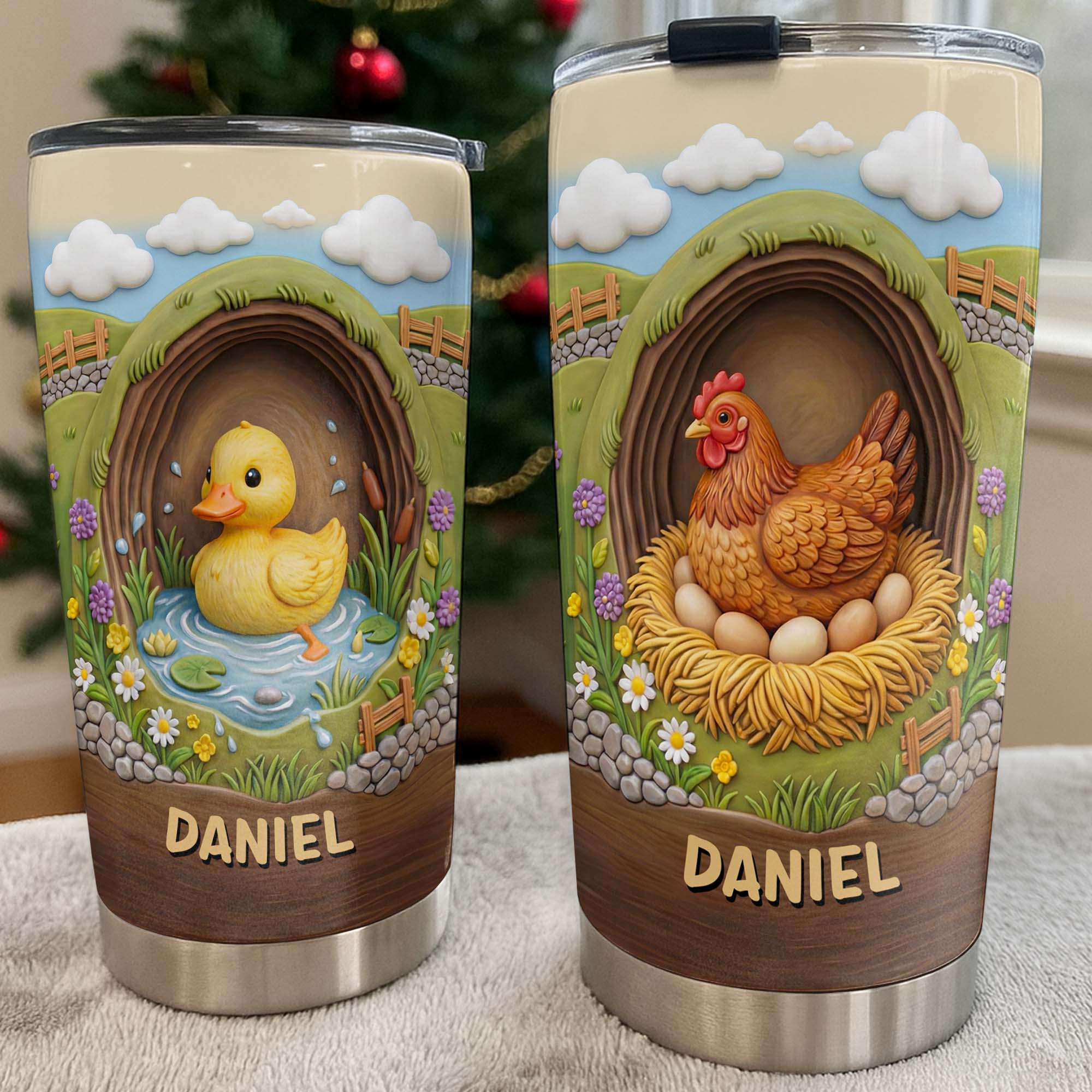 Cute Cow In A Meadow With Flowers And Rolling Hills - Personalized Custom Stainless Steel Tumbler 20oz 30oz - FARM042_TB - Image 7