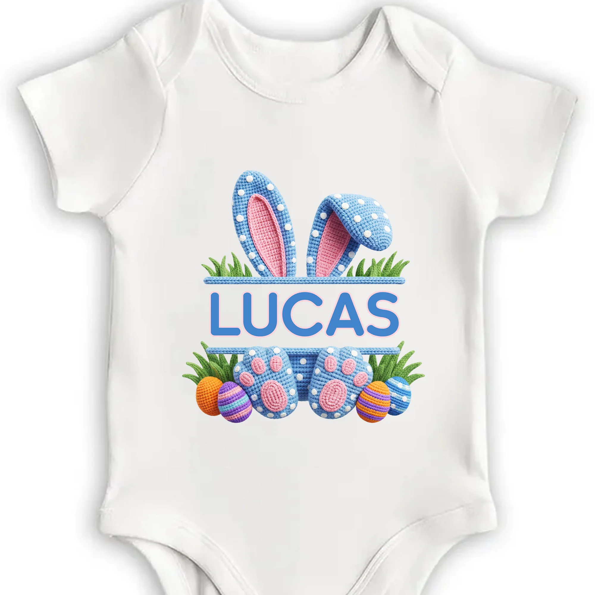 Cute Easter Bunny Ears And Paws With Colorful Eggs Design - Personalized Custom Baby Onesie - GRK120_ONES - Image 4