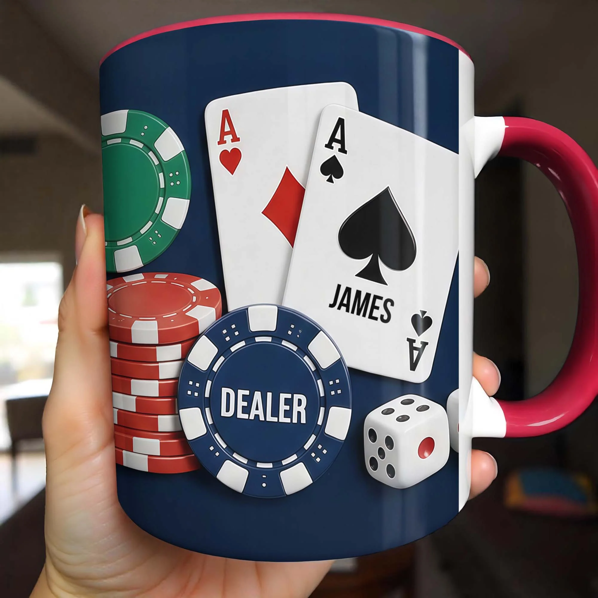 Dealer Custom Poker Playing Cards And Casino Chips Design - Personalized Custom Accent Mug - HOB109_AMUG