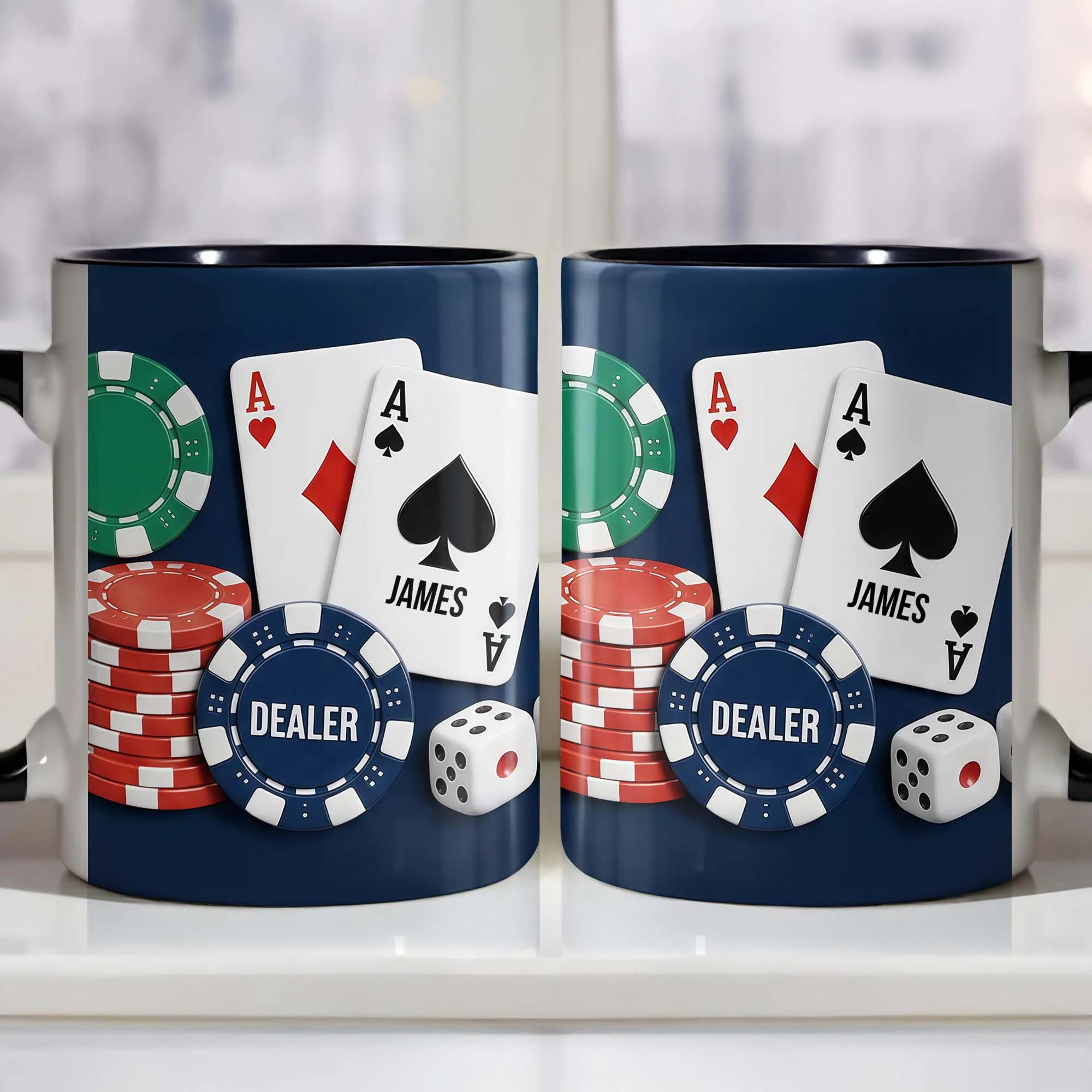 Dealer Custom Poker Playing Cards And Casino Chips Design - Personalized Custom Accent Mug - HOB109_AMUG - Image 3