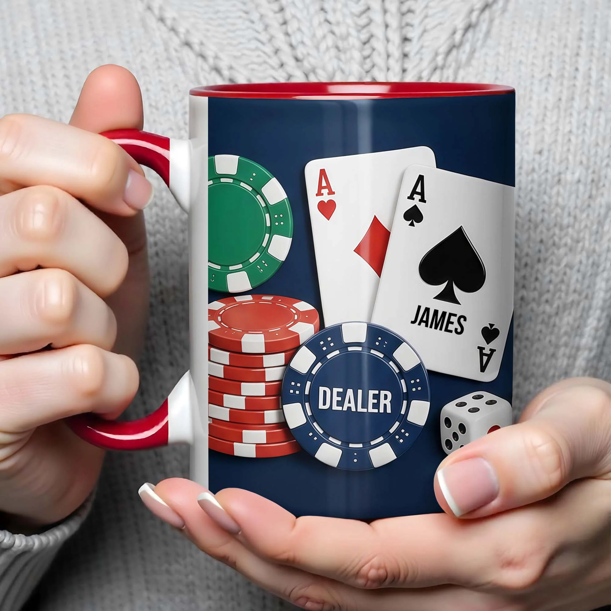 Dealer Custom Poker Playing Cards And Casino Chips Design - Personalized Custom Accent Mug - HOB109_AMUG - Image 4