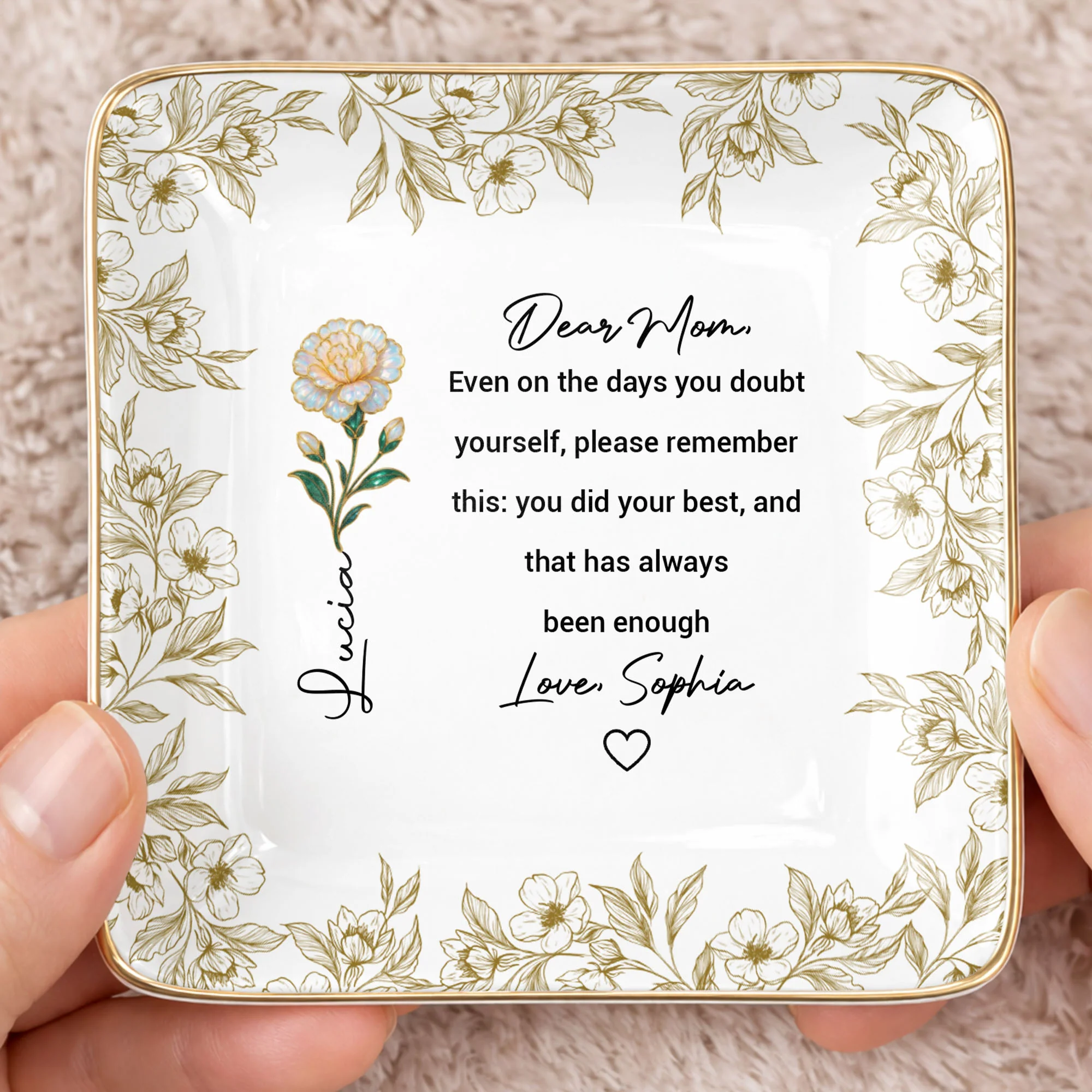 Dear Mom Even On The Days You Doubt Yourself Flower Jewelry Dish - Personalized Custom Jewelry Dish, Ceramic Dish, Square Shape - MOM175_SCRF - Image 2