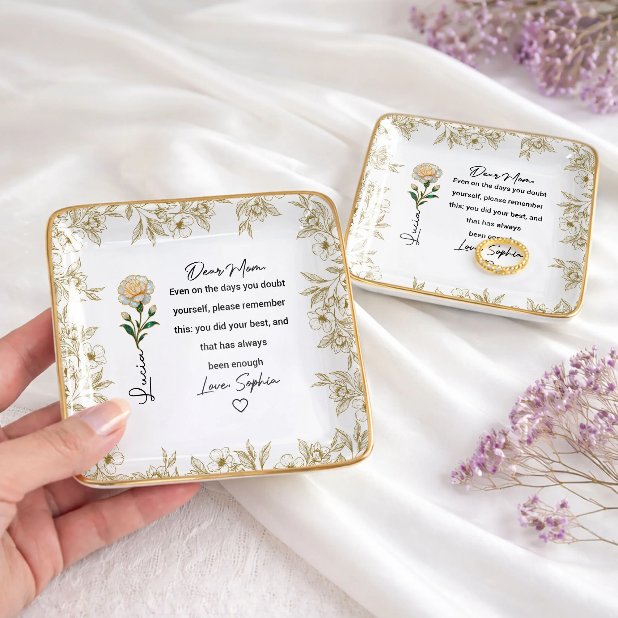 Dear Mom Even On The Days You Doubt Yourself Flower Jewelry Dish - Personalized Custom Jewelry Dish, Ceramic Dish, Square Shape - MOM175_SCRF - Image 4