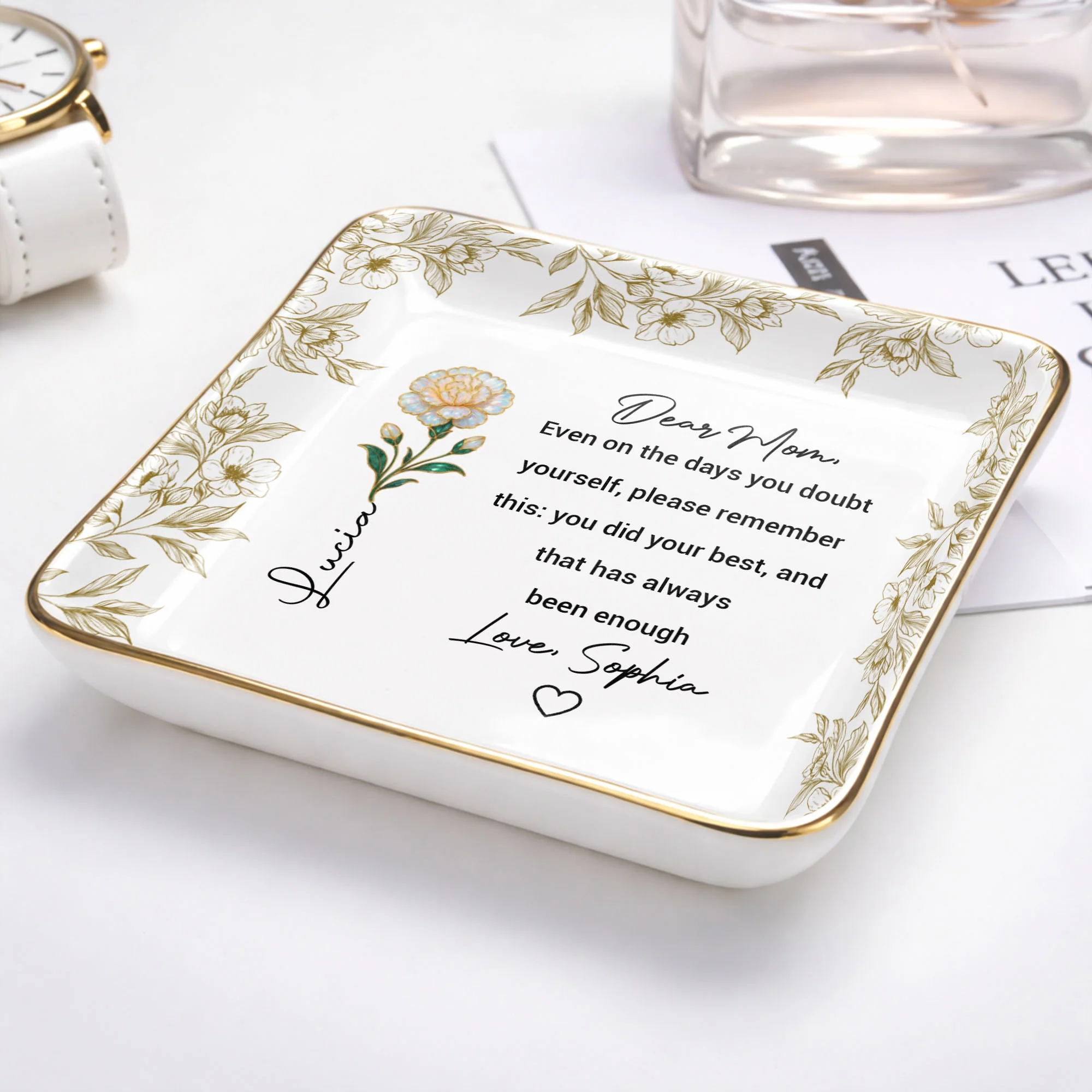 Dear Mom Even On The Days You Doubt Yourself Flower Jewelry Dish - Personalized Custom Jewelry Dish, Ceramic Dish, Square Shape - MOM175_SCRF - Image 5