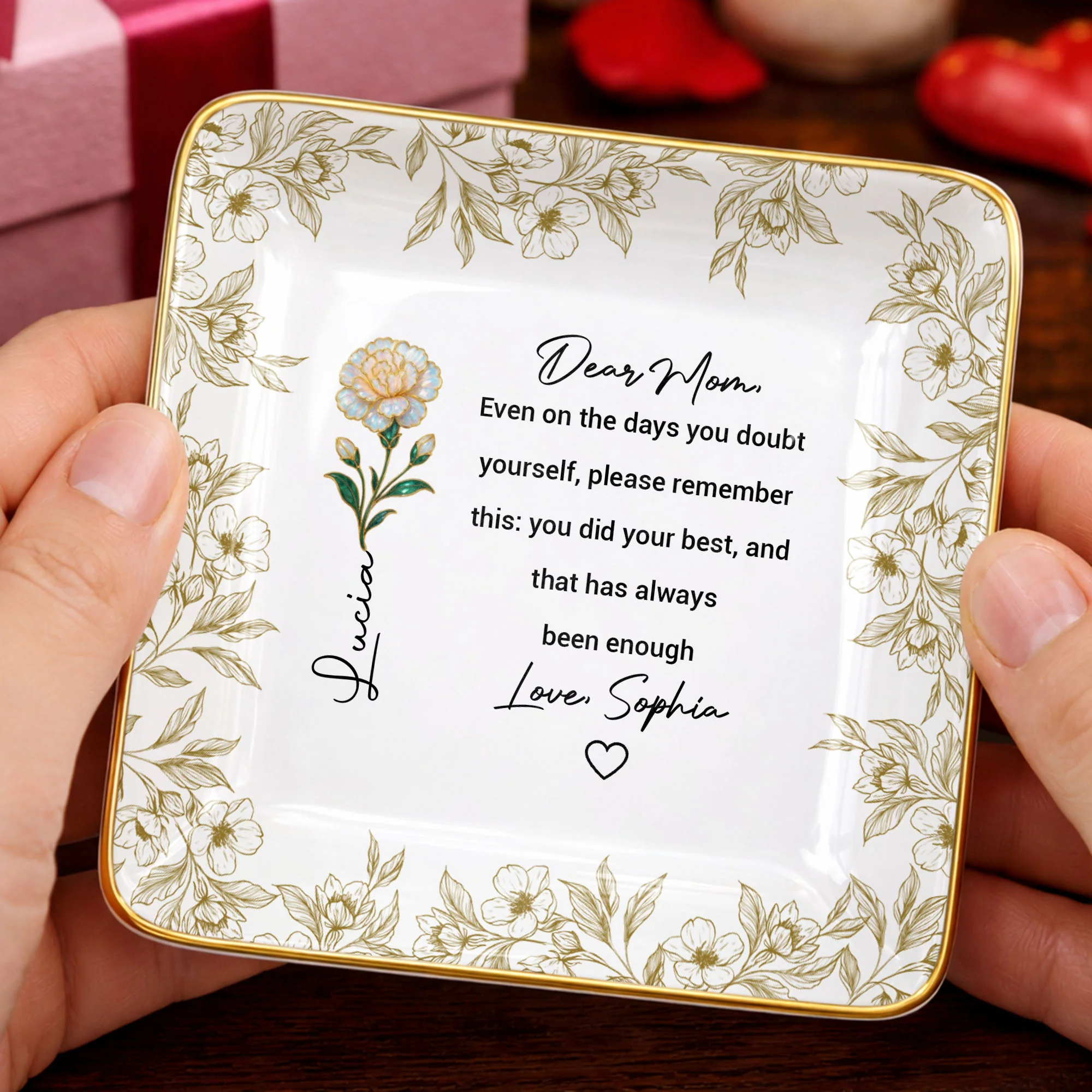 Dear Mom Even On The Days You Doubt Yourself Flower Jewelry Dish - Personalized Custom Jewelry Dish, Ceramic Dish, Square Shape - MOM175_SCRF - Image 7
