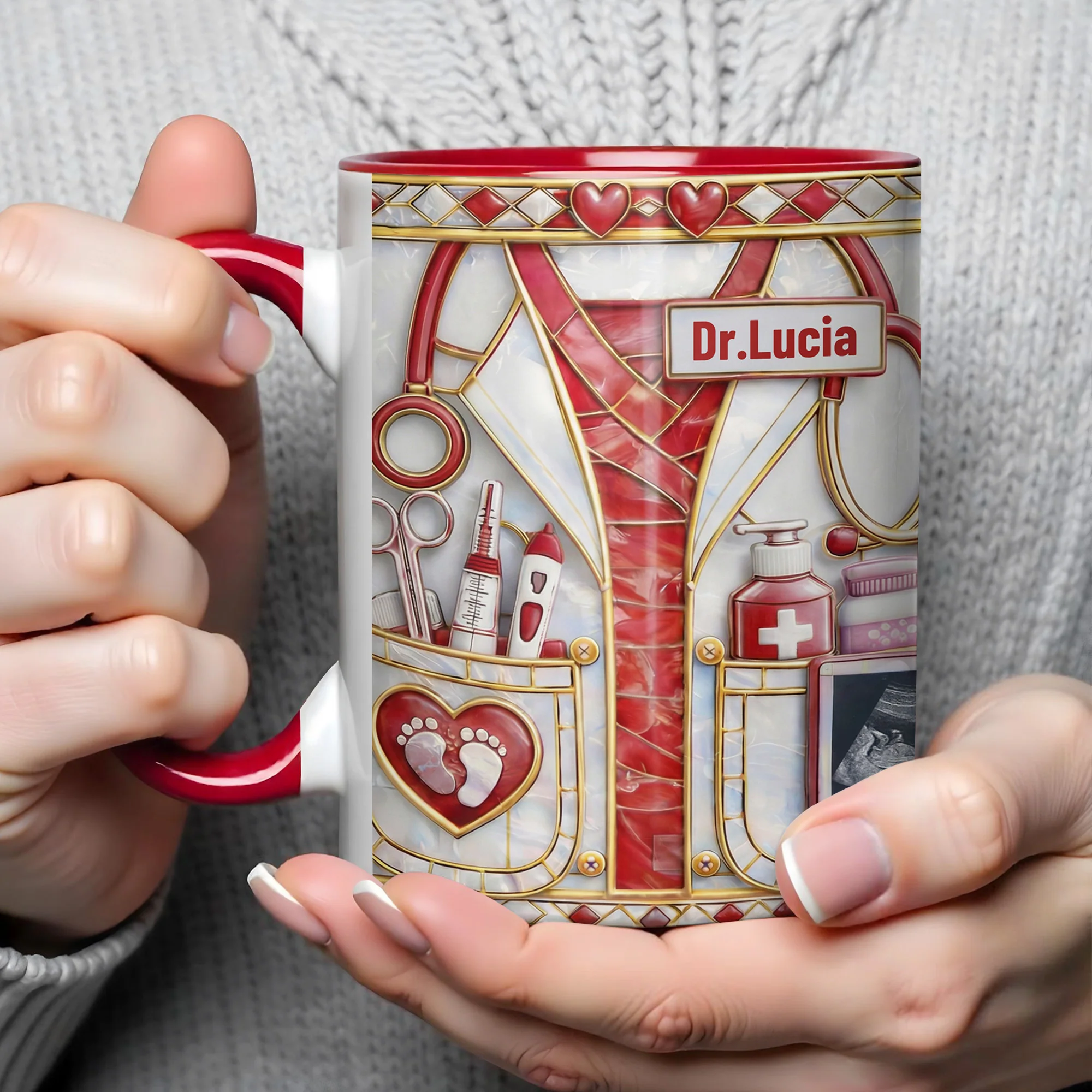 Dedicated Doctor Caring For New Life With Stethoscope And Ultrasound - Personalized Custom Accent Mug - DOC095_AMUG - Image 4