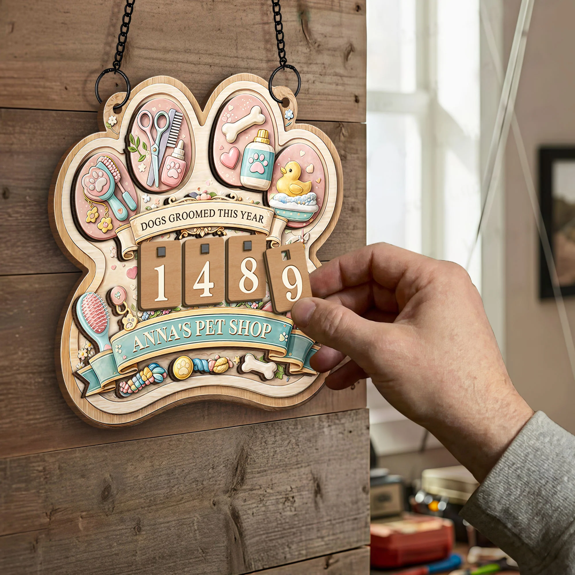 Dogs Groomed This Year Paw Shape Sign With Grooming Tools - Personalized Custom Tracker Sign - JBS046_TRASIG - Image 2