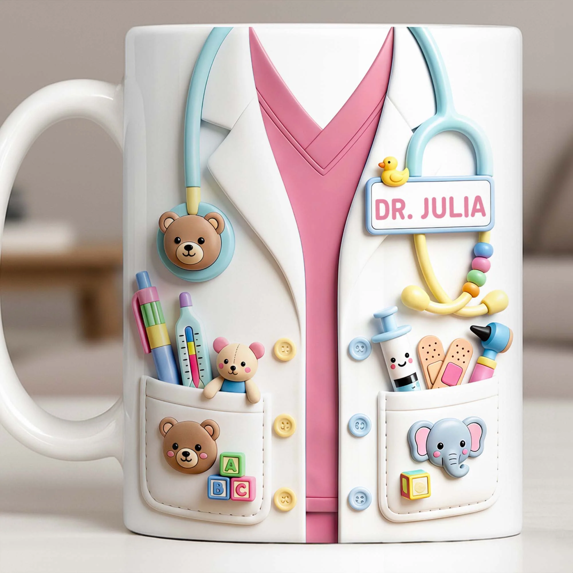 Dr. Personalized Pediatrician White Coat With Teddy Bear And Stethoscope - Personalized Custom Coffee Mug - DOC107_MG - Image 10