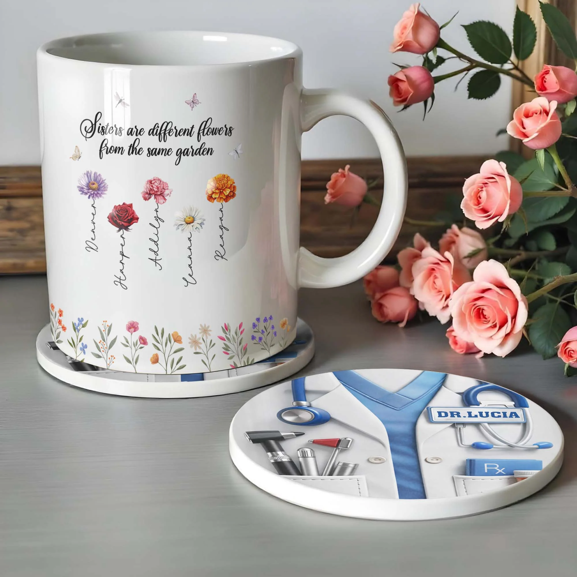 Dr. Rx Medical Lab Coat And Stethoscope Professional Design - Personalized Custom Ceramic Coaster - DOC078_ROCO - Image 6