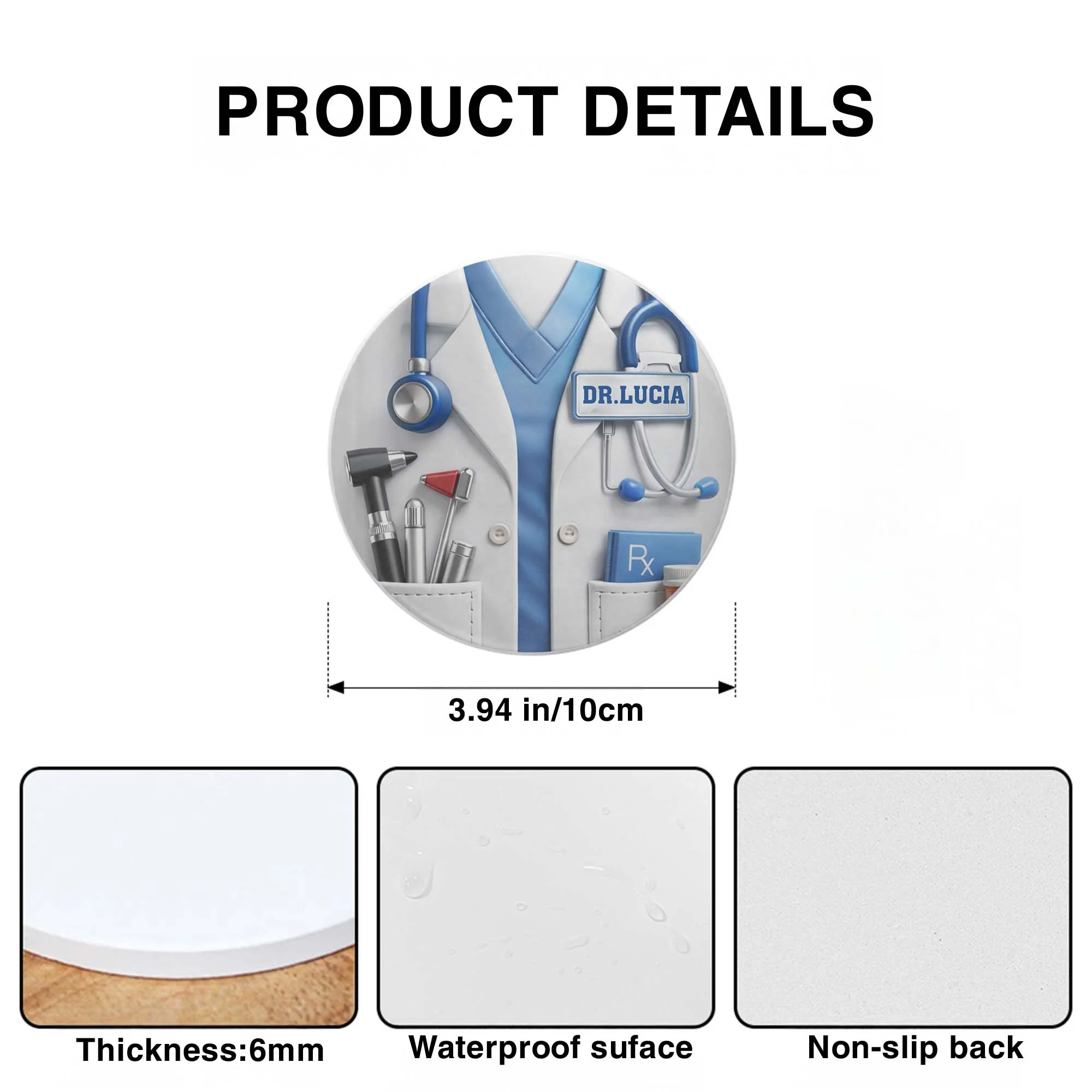 Dr. Rx Medical Lab Coat And Stethoscope Professional Design - Personalized Custom Ceramic Coaster - DOC078_ROCO - Image 7