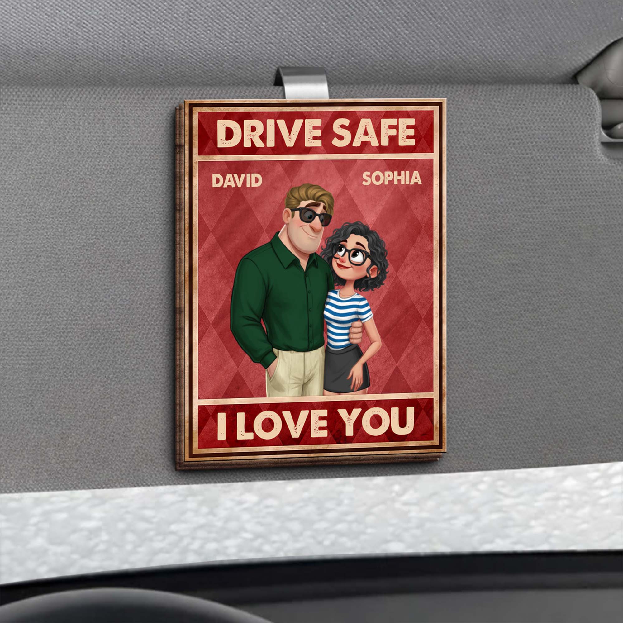 Drive Safe I Love You Custom Couple And Sunglasses - Personalized Custom Shaped Car Visor Clip - CPL1370_VIS - Image 4