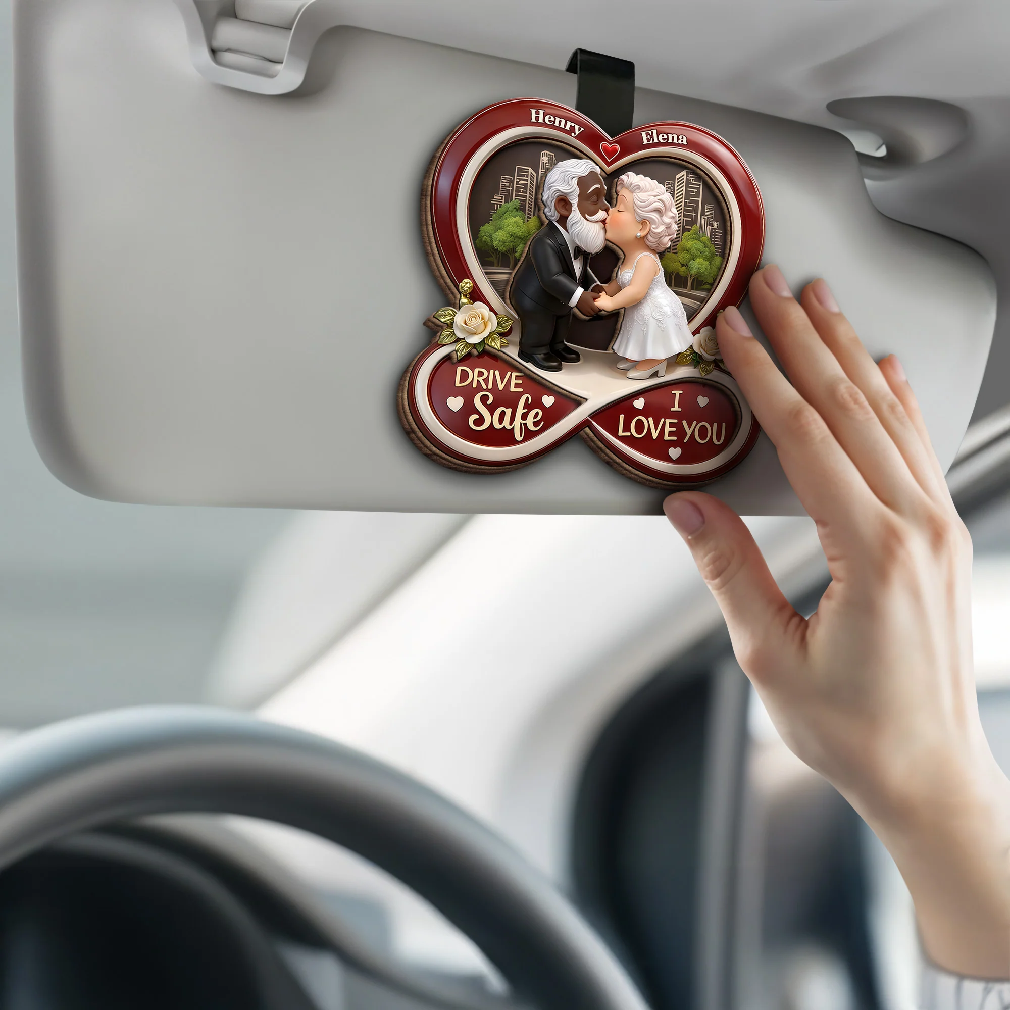 Drive Safe I Love You Kissing Couple Infinity Heart - Personalized Custom Shaped Car Visor Clip - CPL1402_VIS - Image 3
