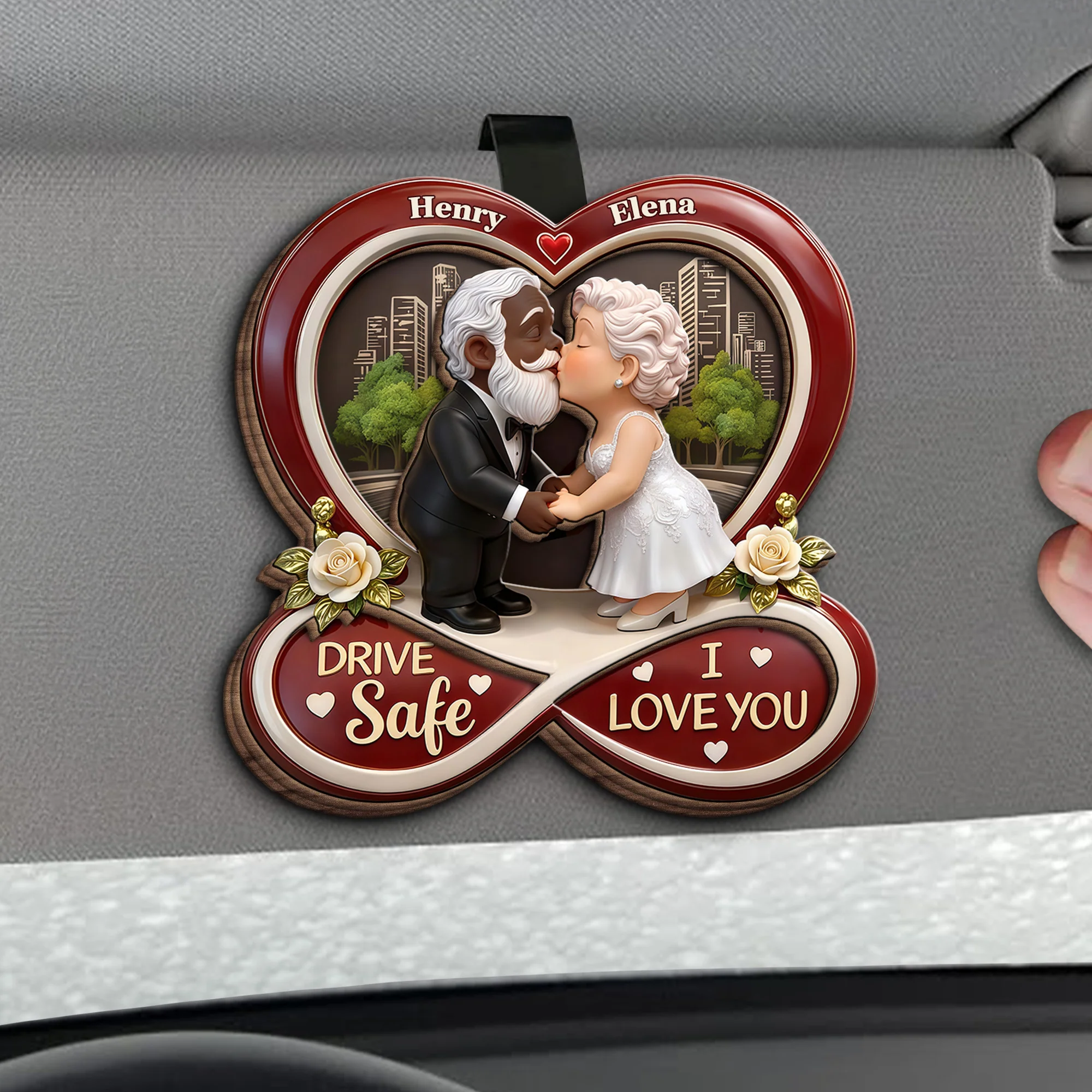 Drive Safe I Love You Kissing Couple Infinity Heart - Personalized Custom Shaped Car Visor Clip - CPL1402_VIS - Image 4