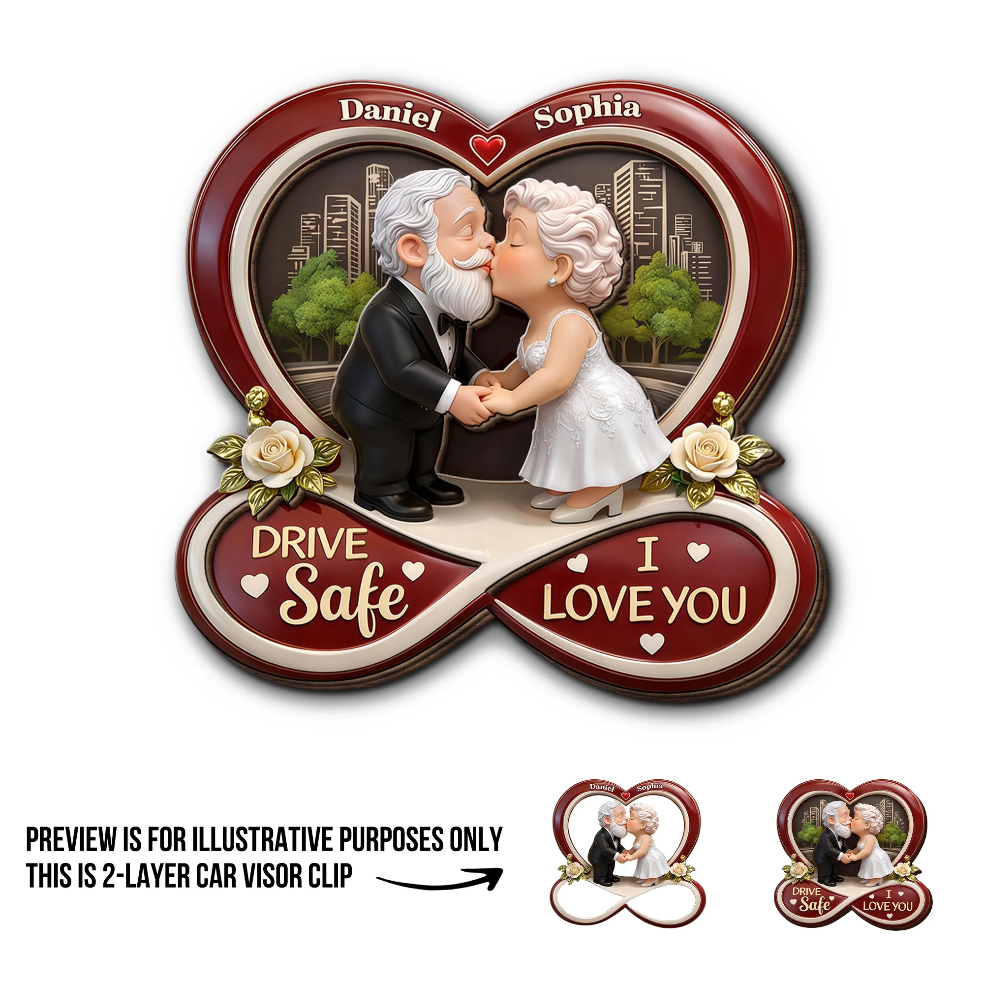 Drive Safe I Love You Kissing Couple Infinity Heart - Personalized Custom Shaped Car Visor Clip - CPL1402_VIS - Image 5