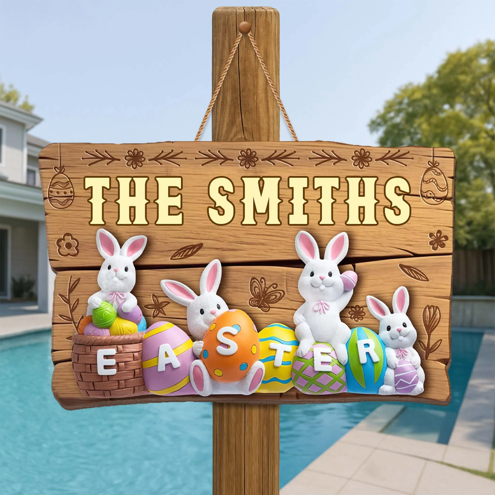 Easter Bunnies And Colorful Eggs Personalized Family Wood Sign - Personalized Custom Shaped Wood Sign - FAM751_WSIGN - Image 5